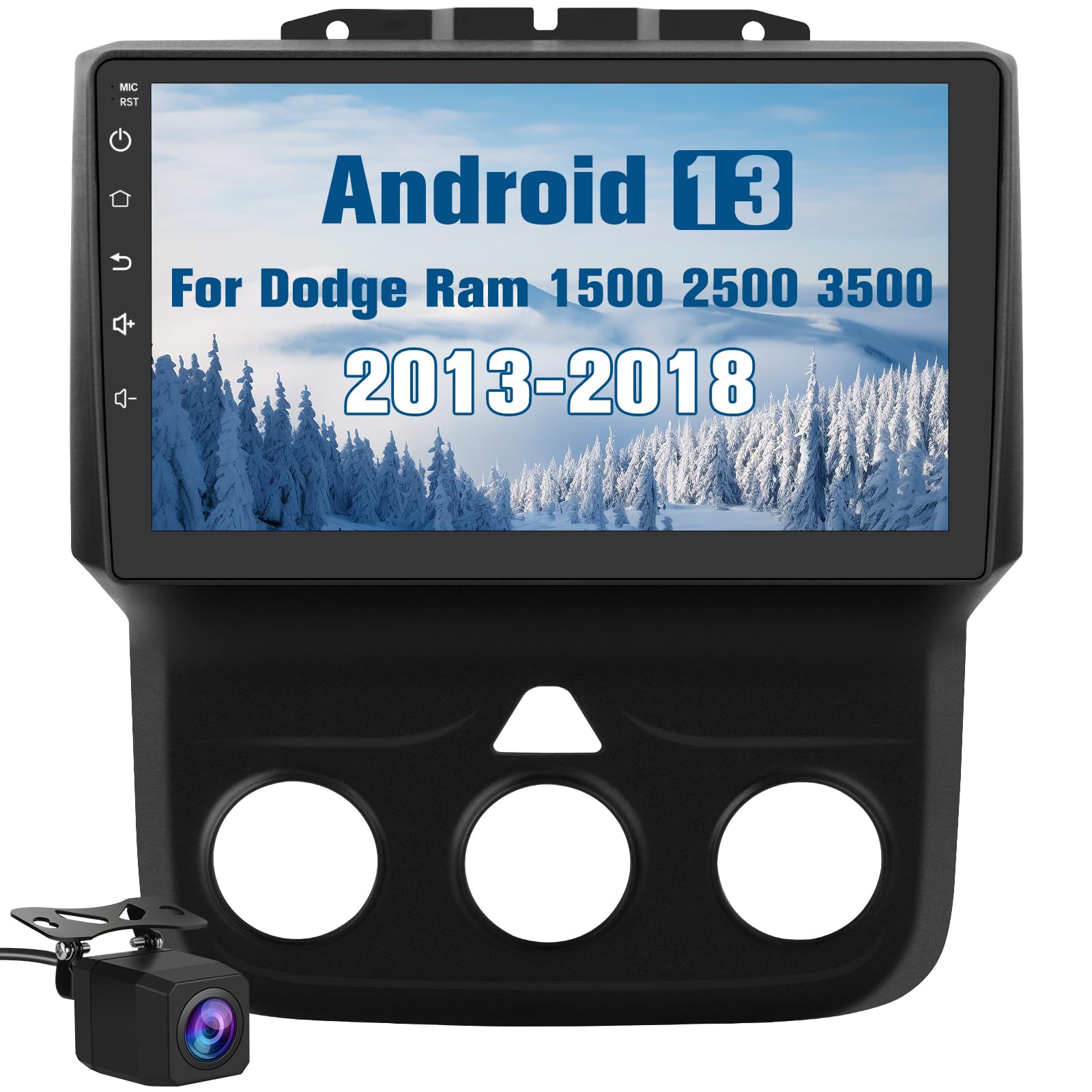 Android 13 Car Radio Stereo for Dodge Ram 2013-2019 1500 2500 3500 Built in Carplay/Android Auto 9 inch Head Unit 2G RAM 32G ROM with DSP BT GPS FM WiFi with Free Backup Camera Manual AC Rear Camera
