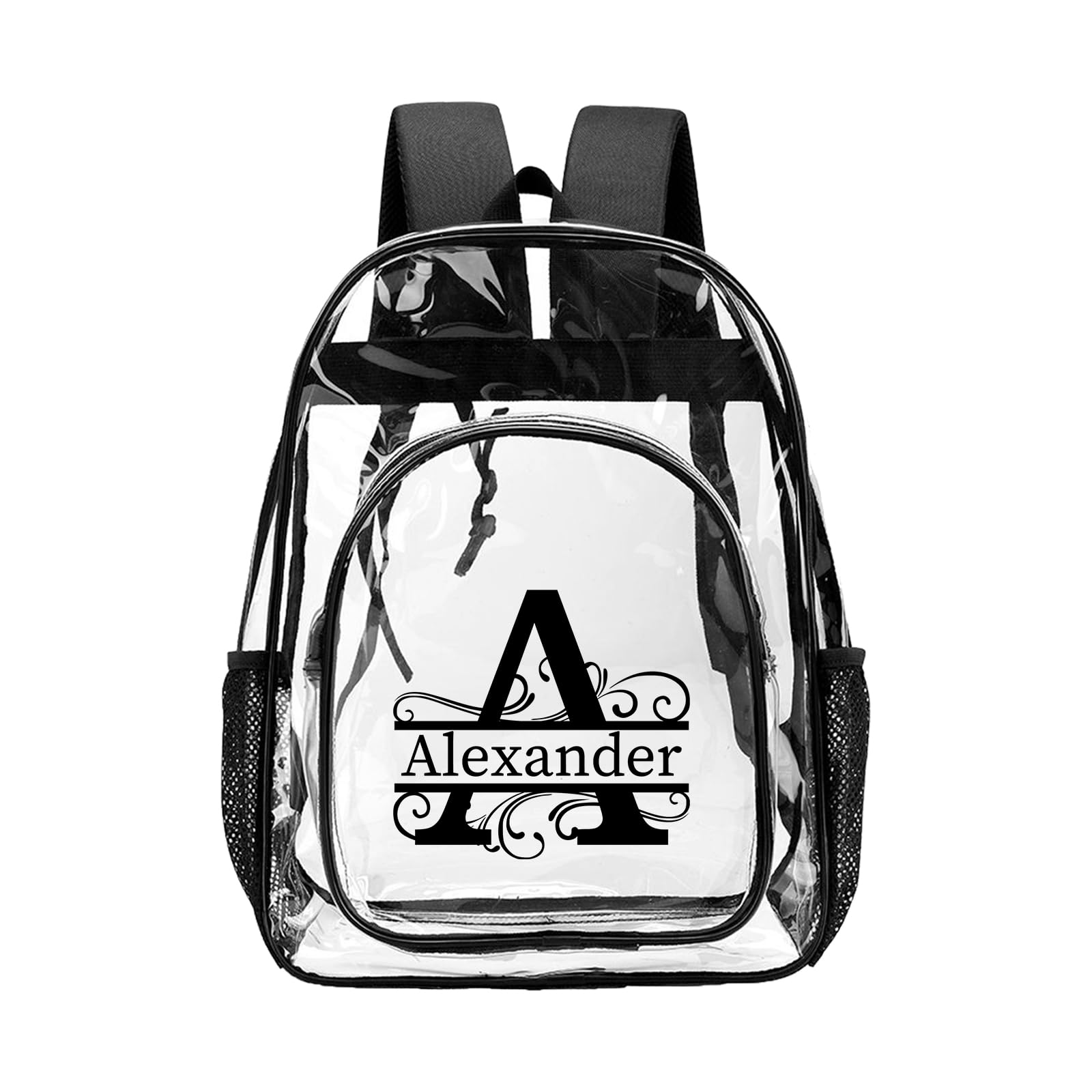 Personalized School Clear Backpack for Kids with Name, Custom Water Proof Transparent Backpack Heavy Duty With Reinforced Strap for College Workplace,