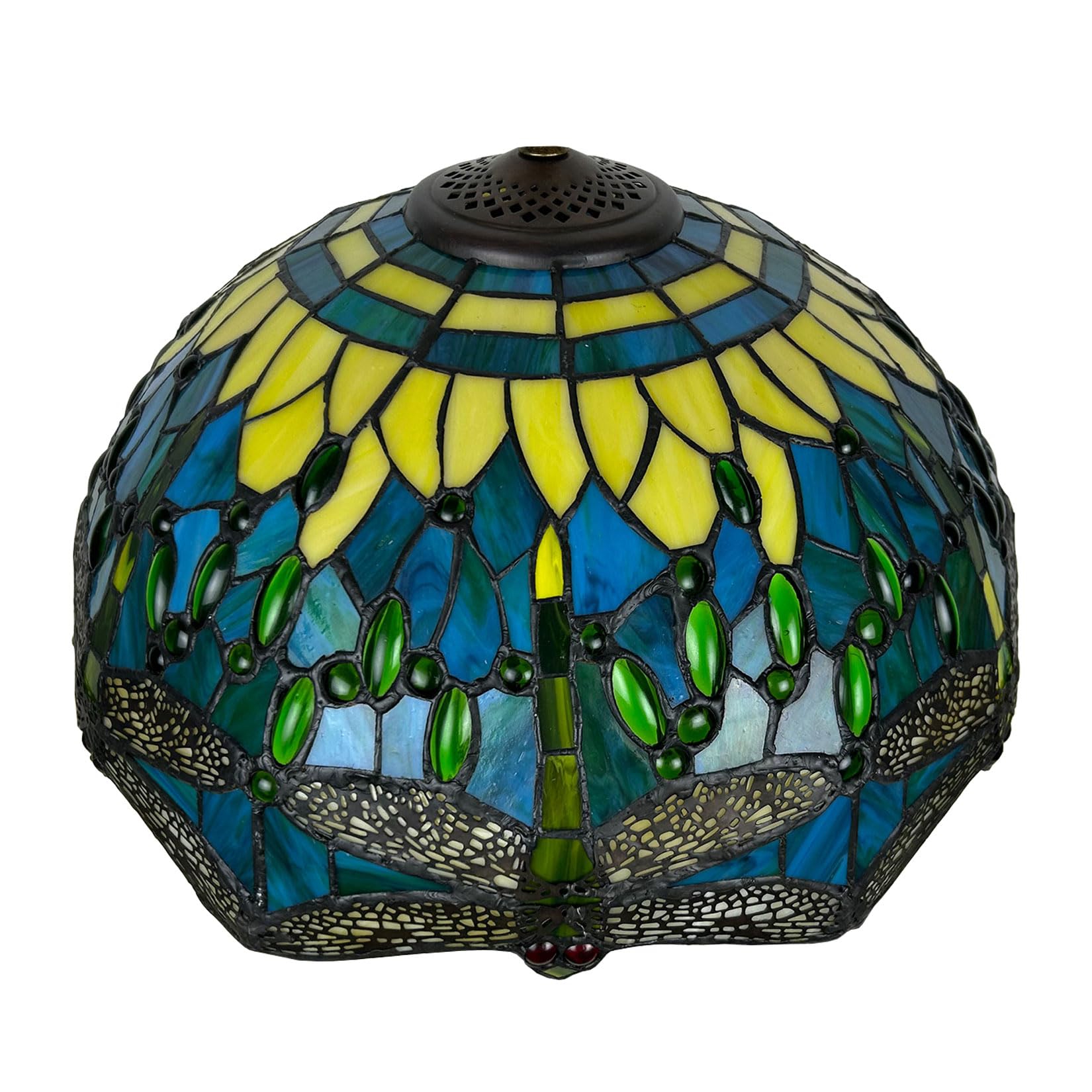 SaryEdge Dragonfly Tiffany Lamp Shade Replacement Only 16X9 Inch Stained Glass Lampshades, Vintage Antique Light Cover Suitable For Use With Table Lamp Floor Lamp Hanging Pendant lamp ，Green