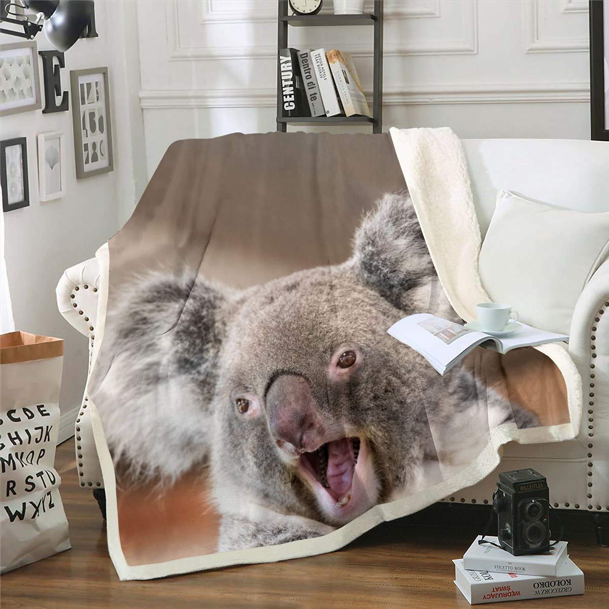 Koala Print Fleece Throw Blanket - Super Soft, Twin Size 60x80 Inch, Lightweight Plush For Couch & Bed