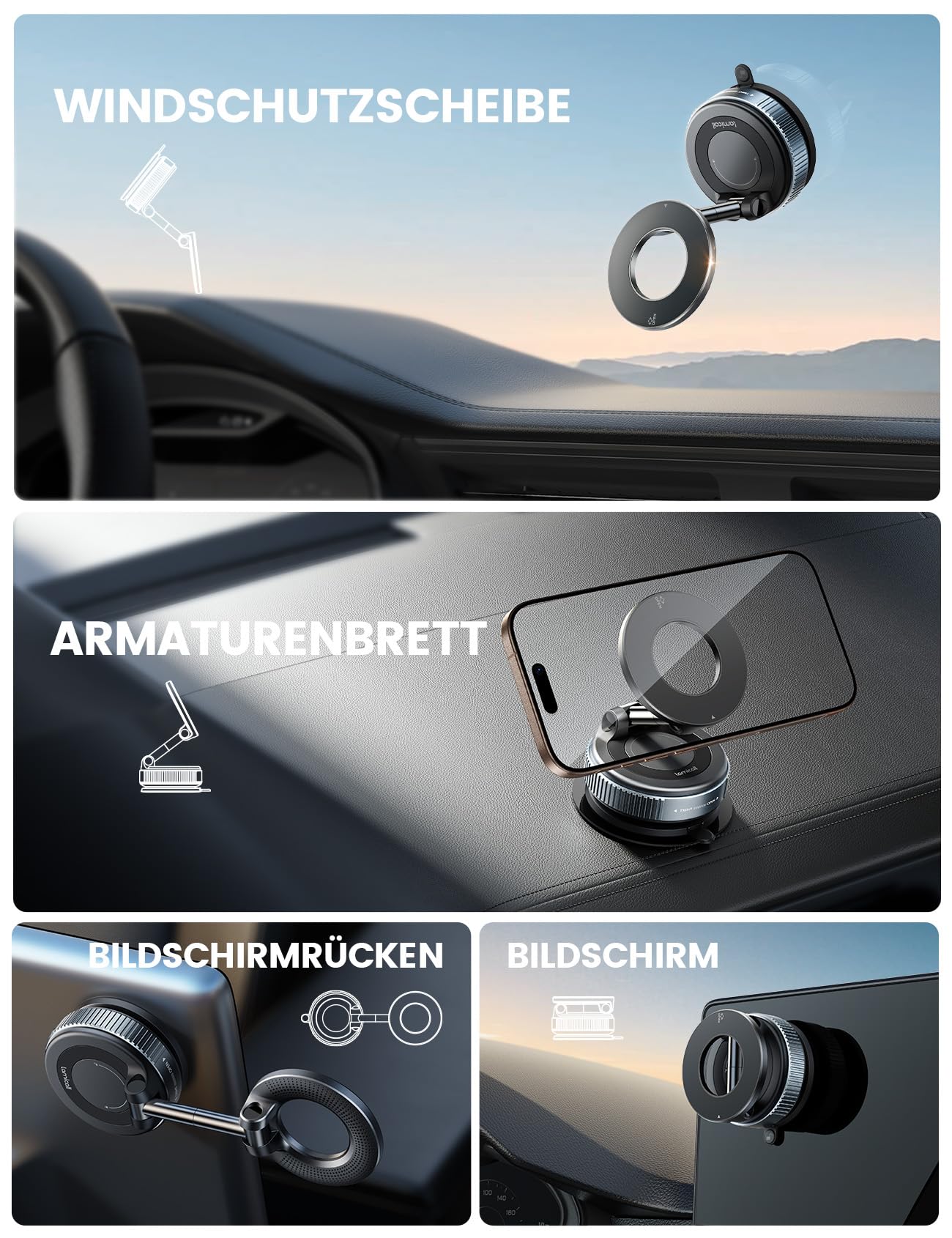 Lamicall Magnetischer Handyhalterung Auto für Magsafe Autohalterung - [TOP Vakuum Saugnapf & 24X Magnete] Mag Safehalterung Auto Handy Halterung, 360° Drehbar KFZ Halter für iPhone 17 16 15 14 Pro Max