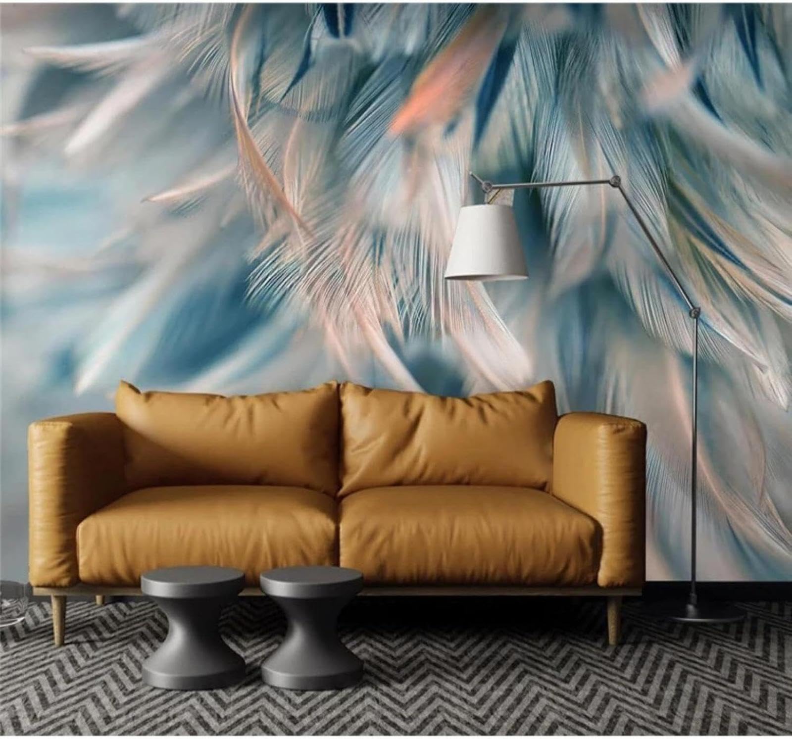 Xlming 400Cm×280Cm(B×H) Creative Three Dimensional Colourful Feathers Unique 3D Wallpaper Luxury Home Dining Decor Paste Sofa Living Room The Wall For Bedroom Mural-400Cm×280Cm