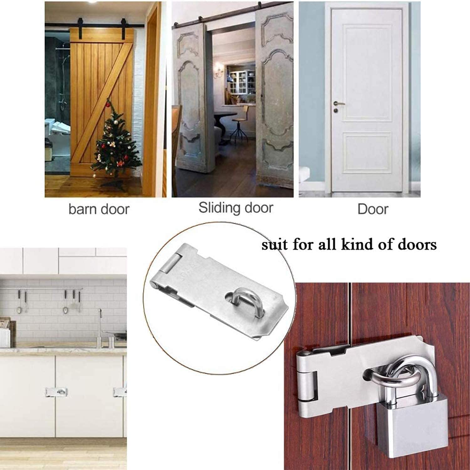 Lucchetto Hasp in Acciaio Inox 304 4 Pollici Con Heavy Duty Serratura 50mm per Porte Cassetta Attrezzi Armadi Cassetti Garage, Argento