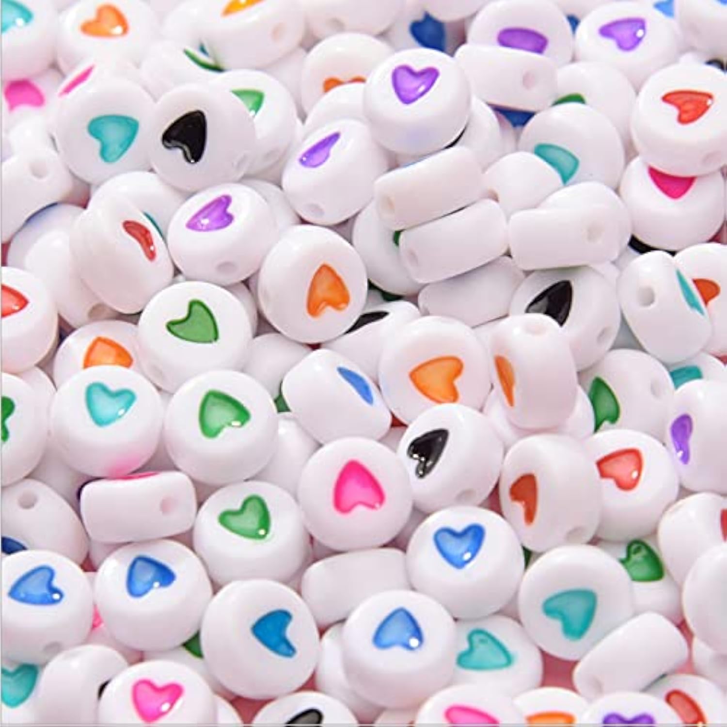 Ataqus Gold,Mixed Color,Multicolor 200Pcs White Acrylic Flat Round Heart Beads 7Mm Pony Disc Coin With Multicolor Enamel Heart Loose Beads Spacers For Diy Jewelry Bracelet Making