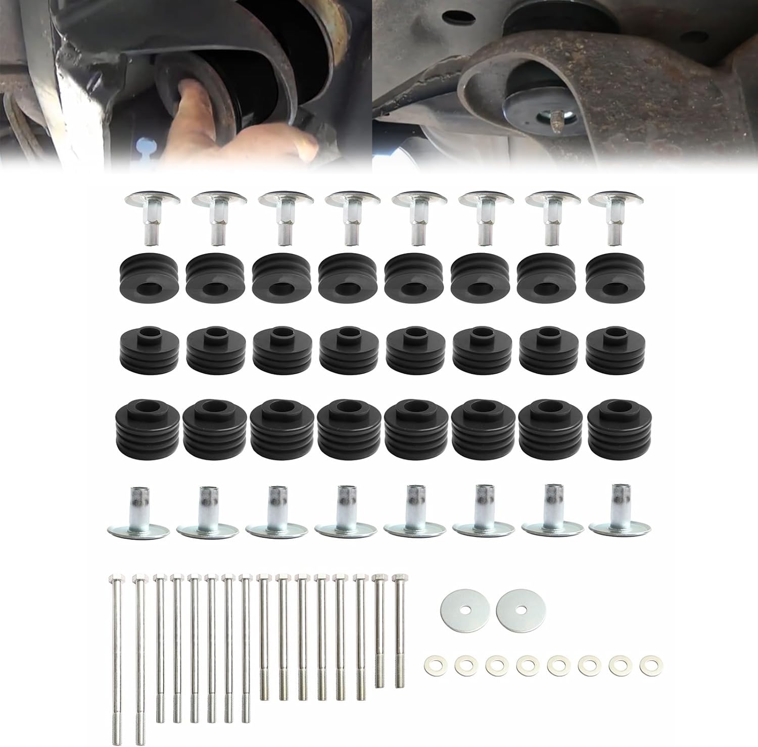 KF04058BK Body Mount Bushing Kit for Ford F-250 F-350 1999-2007 2WD 4WD XL XLT Lariat King Ranch Harley-Davidson Edition Polyurethane Body Cab Mounts with Steel Sleeves & Hardware(Black)