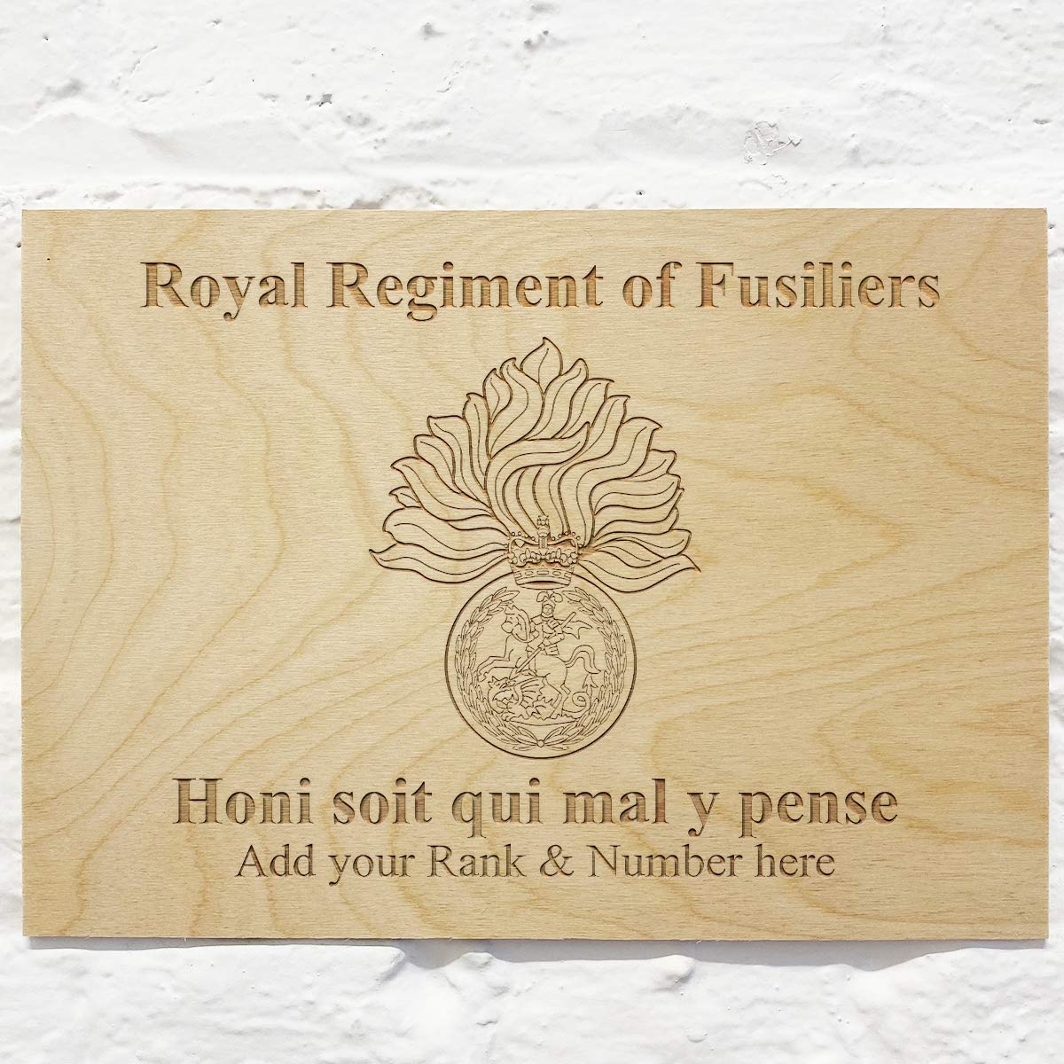 Cutncraft Designs Rrf Royal Regiment Of Fusiliers Personalised Add Name Custom Wooden Wall Sign Plaques 21X15cm (8.2"X5.9")