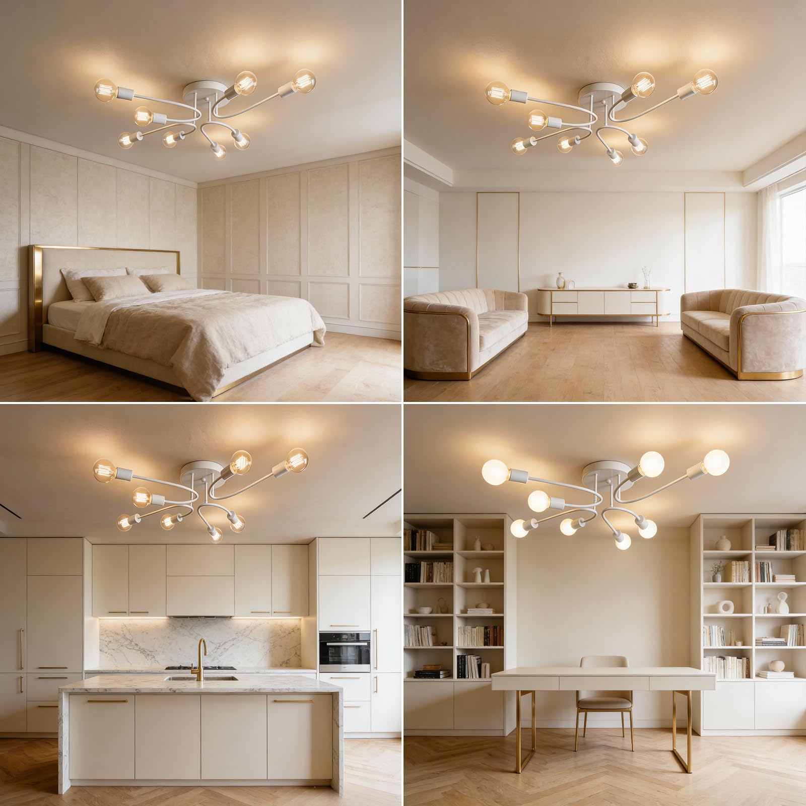 Lámparas de Techo,8 Luces Lámparas de Techo industriales Blanco | Plafon Sputnik E27,Lámparas de Techo Retro,Lámpara de Araña para Dormitorio, Sala de Estar, Cocina, Comedor(Sin Bombilla)