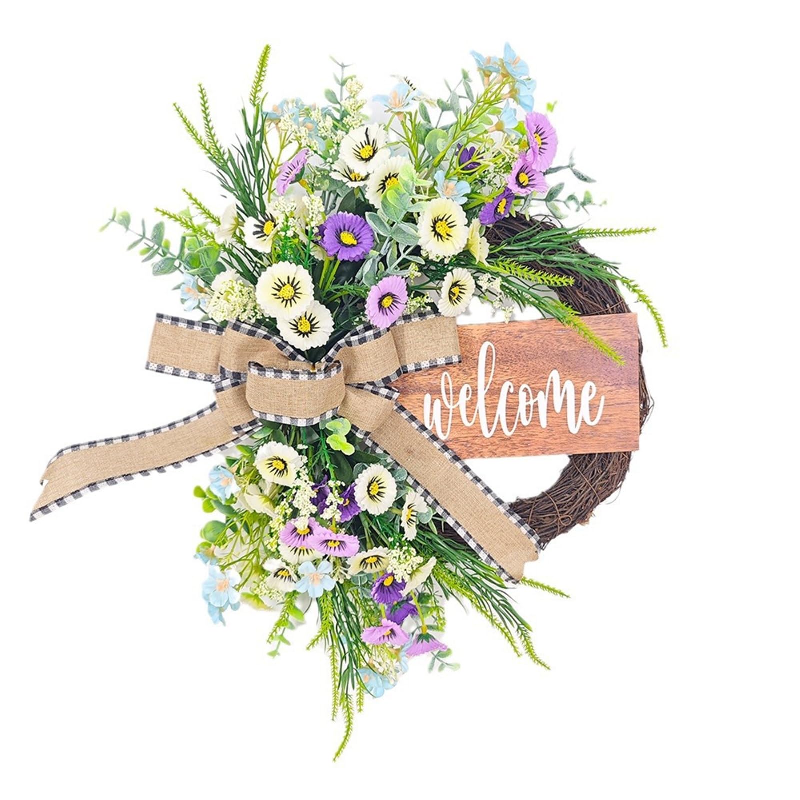 Door Wreath with Welcome Sign Artificial Flower Wreath Simulation Flower for Front Door Farmhouses Garden Simulated