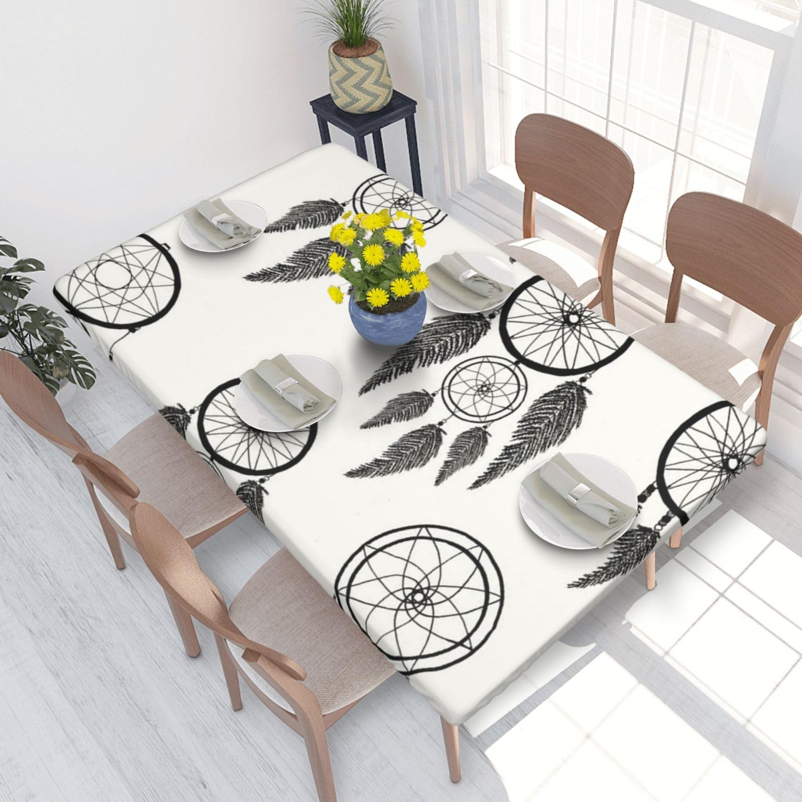 BNVSADC Gray Dream Catcher Printed 4FT Tablecloth 122x76 CM Polyester Kitchen Water Resistant Table Cloth Dining Table Decoration Table Covers