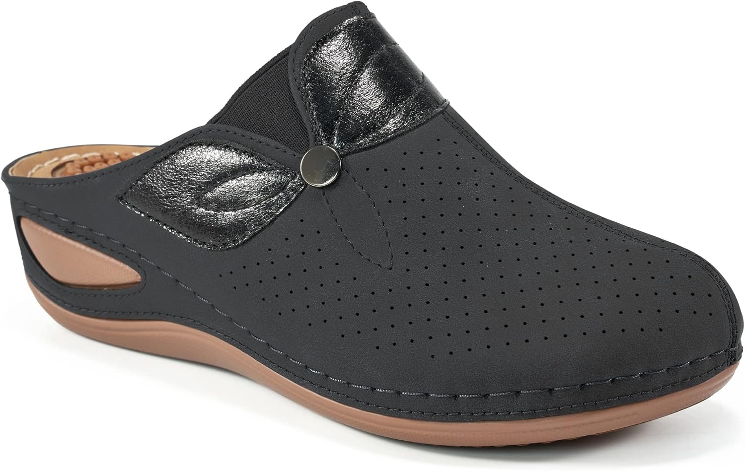 Ecetana Clogs for Women Comfortable Slip on Leather Mule with Arch