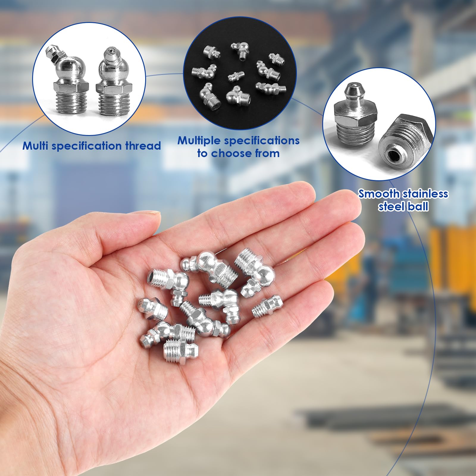 LYDODOKA 60Pcs Metric Grease Fittings Kit, Hydraulic Grease Zerk Assortment Kit, 45 90 Degree Grease Gun Fittings, M6 M8 M10 Straight and Angled Grease Zerk Kit for Grease Guns Mechanical Lubrication