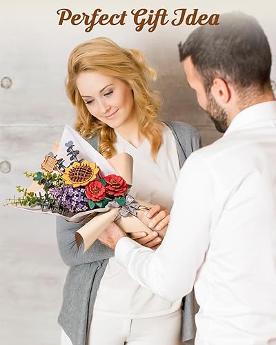 Miniatura 6 de Rowood Flores artificiales, ramo de flores de madera para adultos, colección botánica, decoración única para el hogar, regalo para mujeres, mamá,