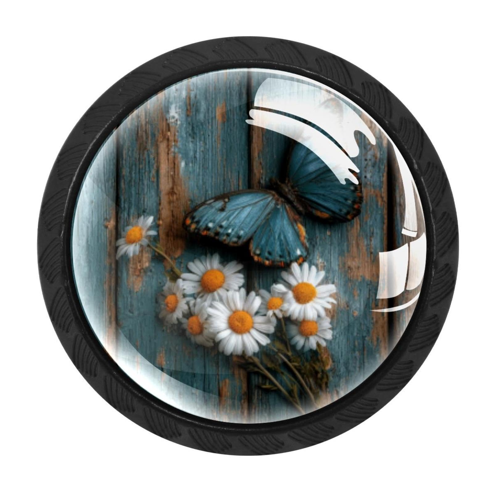 CHENZZZZ Daisy Flowers Butterfly Wooden Drawer Knobs Pull Handles 4 Pcs Glass Cabinet Drawer Pulls for Home Kitchen Office Cabinet Cupboard