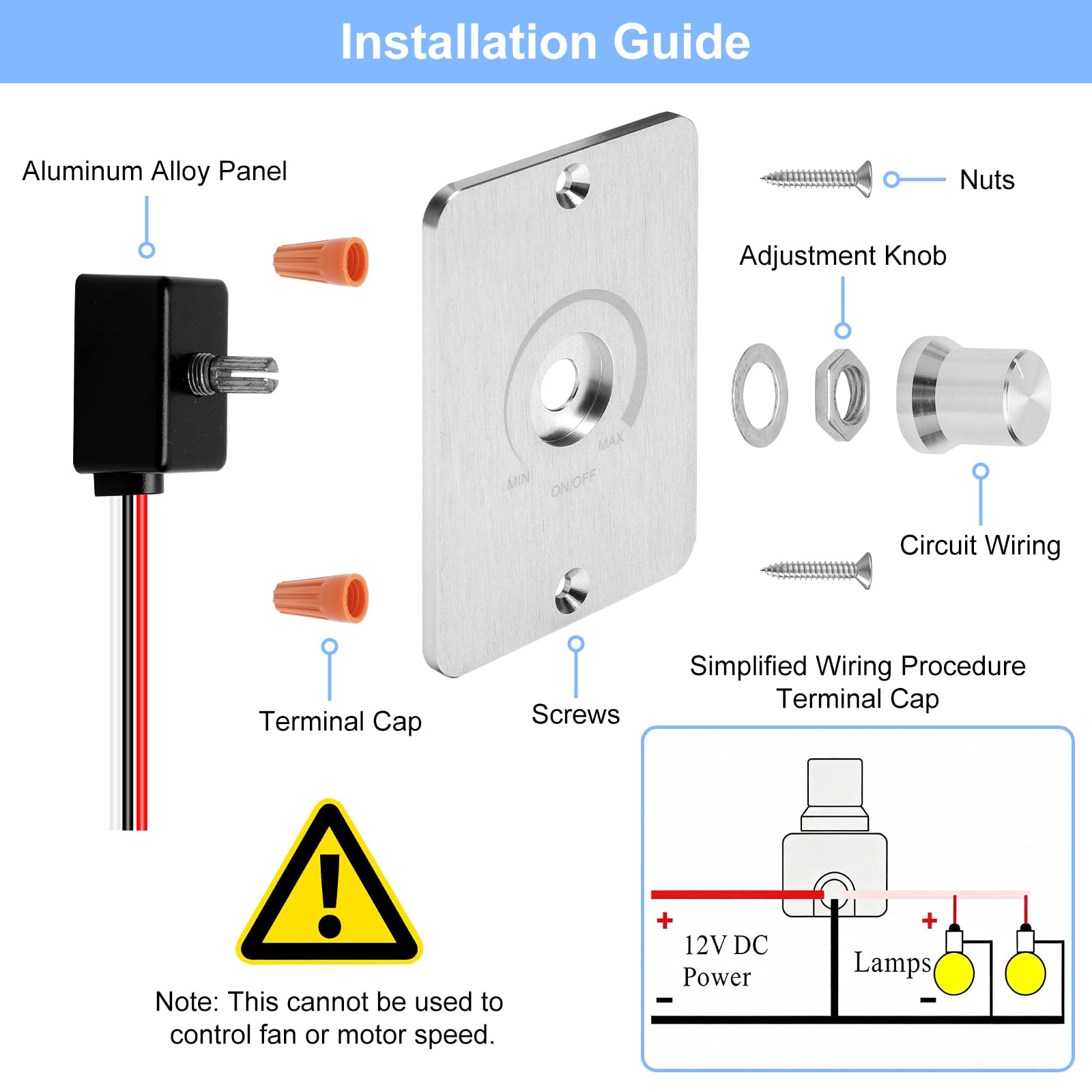 VOSSOT interruptor regulador de luz de 12 V para lámparas LED, regulador de luz de 12 V y 5 A para lámparas LED, sin parpadeos, regulable de forma continua – dimmer para iluminación de autocaravanas