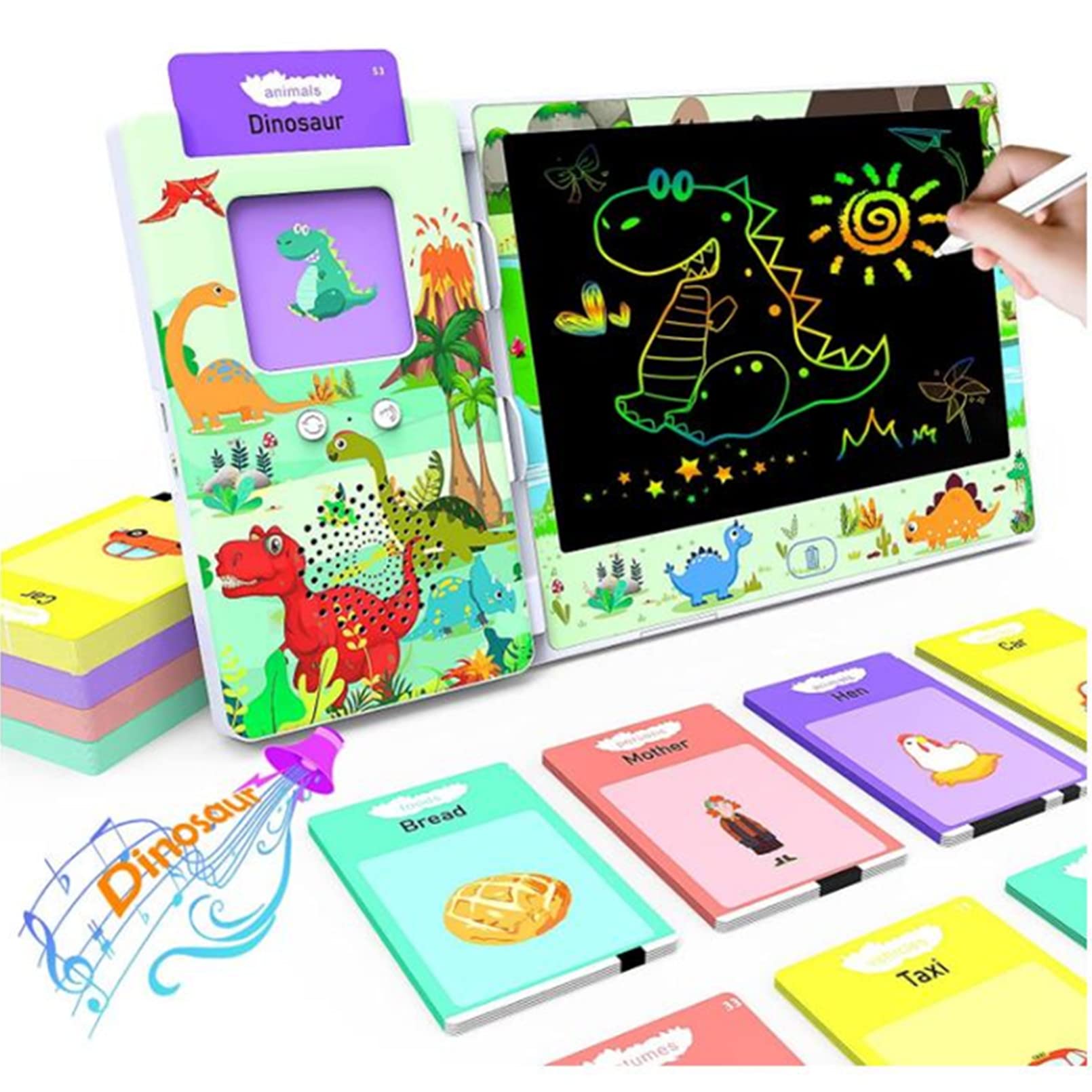 AM ANNA Talking Flash Cards, 2 in-1 LCD Writing Tablet with 224 Words, Erasable Reusable Toddlers Montessori Learning Toys,Sensory Autism Speech Therapy for 2+ Years Old