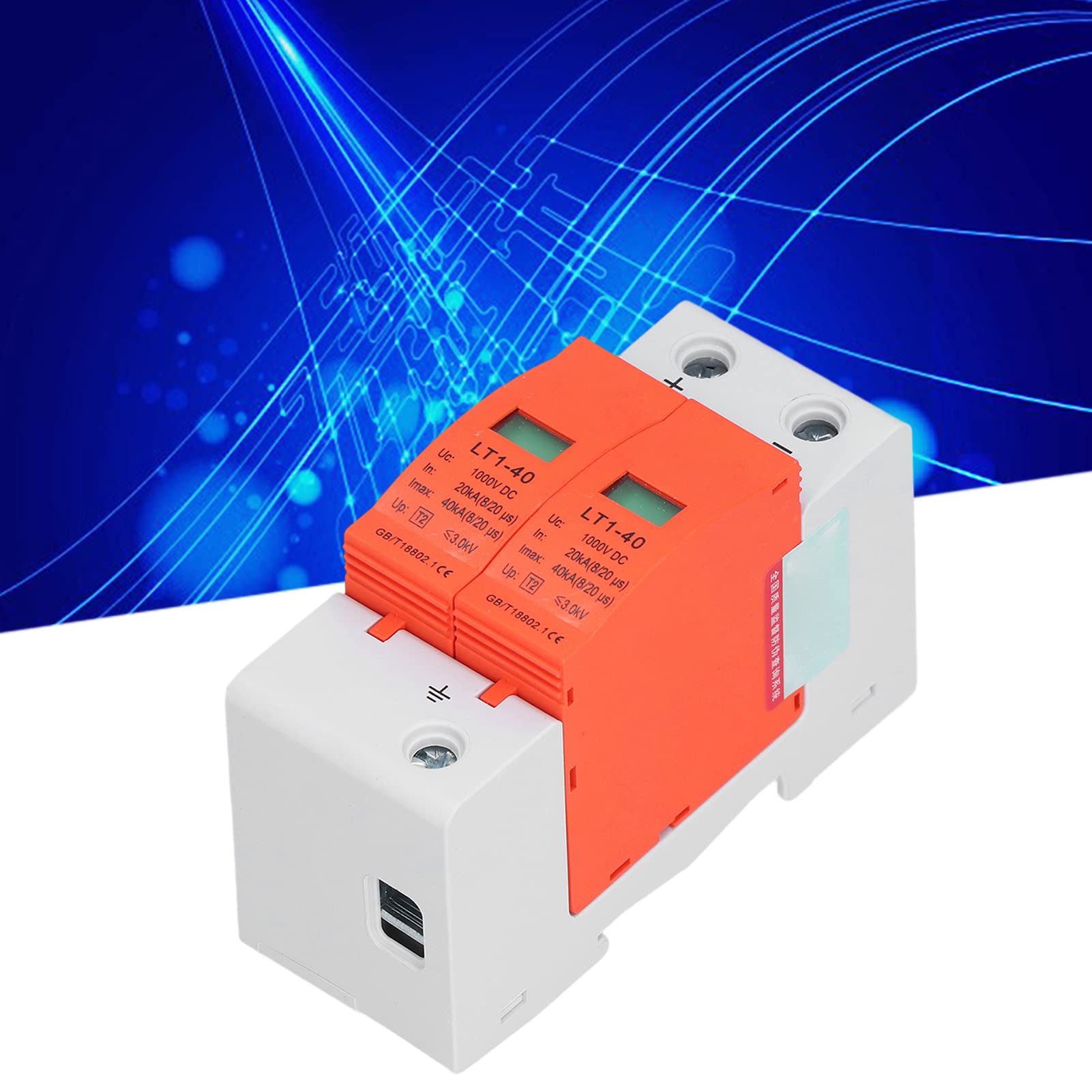 Arrestatore di Sovratensione 2P, Protettore Fotovoltaico DC 1000V 20-40KA LT1-40 - Protezione Affidabile, Installazione Facile su Guida DIN, Ideale per Impianti Fotovoltaici