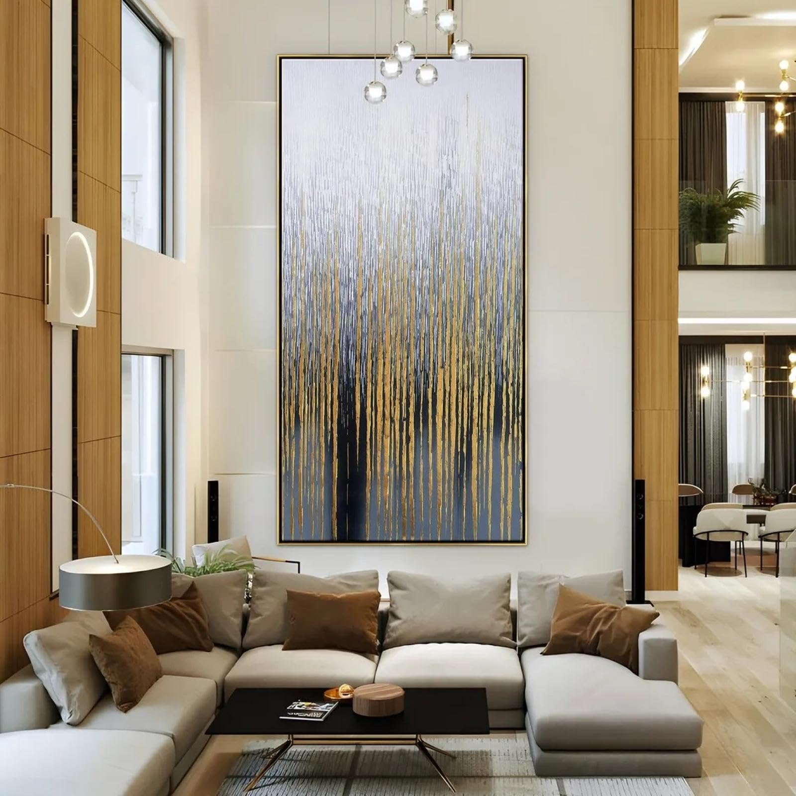 ICOMPY Pintura grande moderna Arte de la pared Arte de la pared vertical Pintura texturizada abstracta Trazos dorados Obra de arte decoración del hogar 24x71 pulgadas (60x180cm) Sin marco
