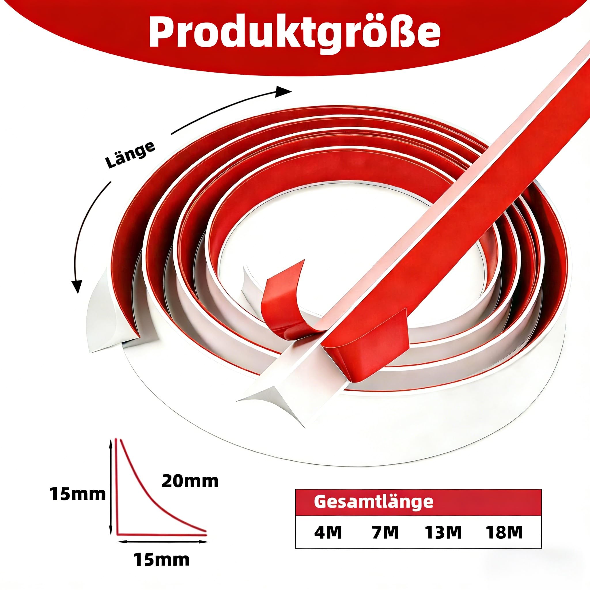 Silikonowa listwa wykończeniowa, samoprzylepna, 18 m, blat kuchenny, listwa narożna, samoprzylepna, elastyczna, wodoszczelna, listwa kuchenna, blat roboczy, fugi, ściana do salonu, biała, 15 mm x 20