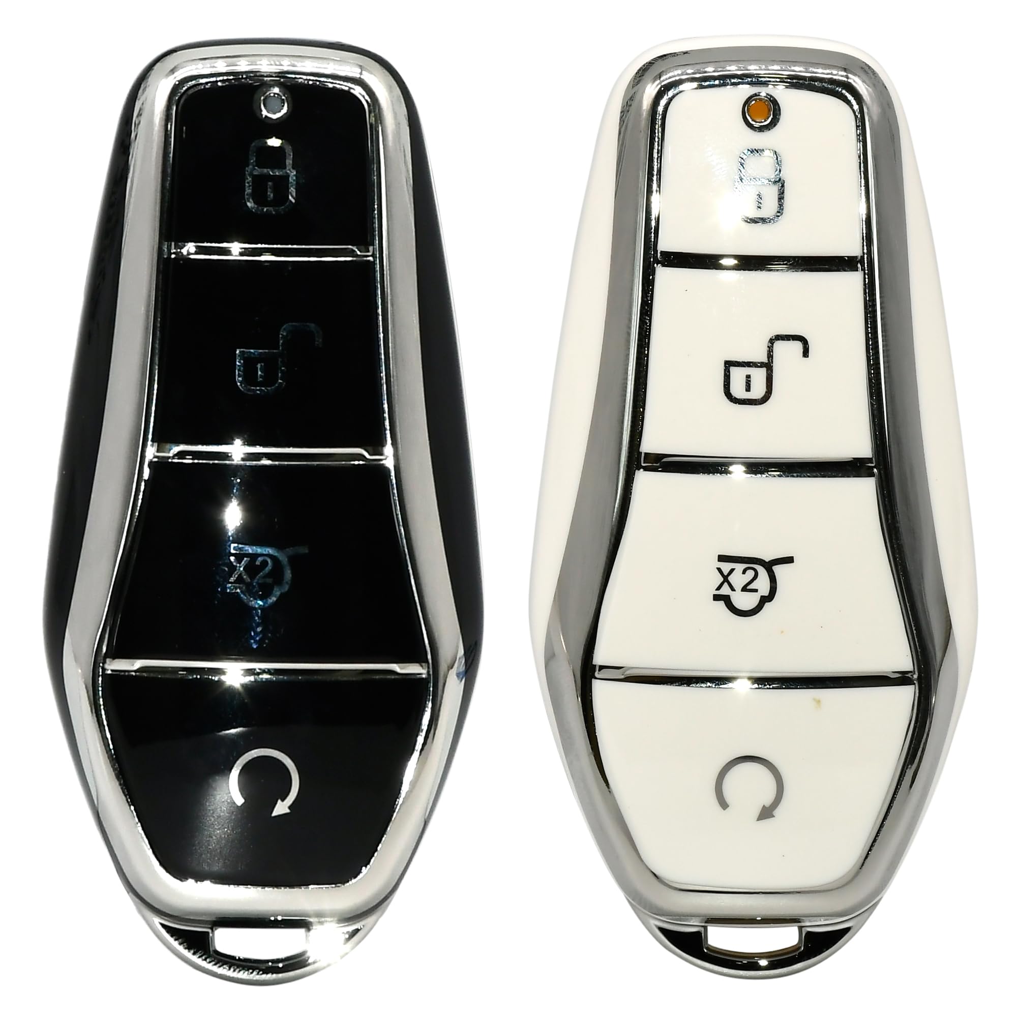 KMHPremium TPU Silver Car Key Cover Compatible for BYD Atto-3 (Black|White| Pack of 2)