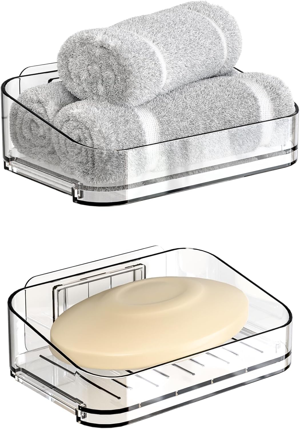 SUOXING Adhesive Bar Soap Holder for Shower Wall Clear Plastic Soap Savers for Bar Soap Hanging Soap Rack