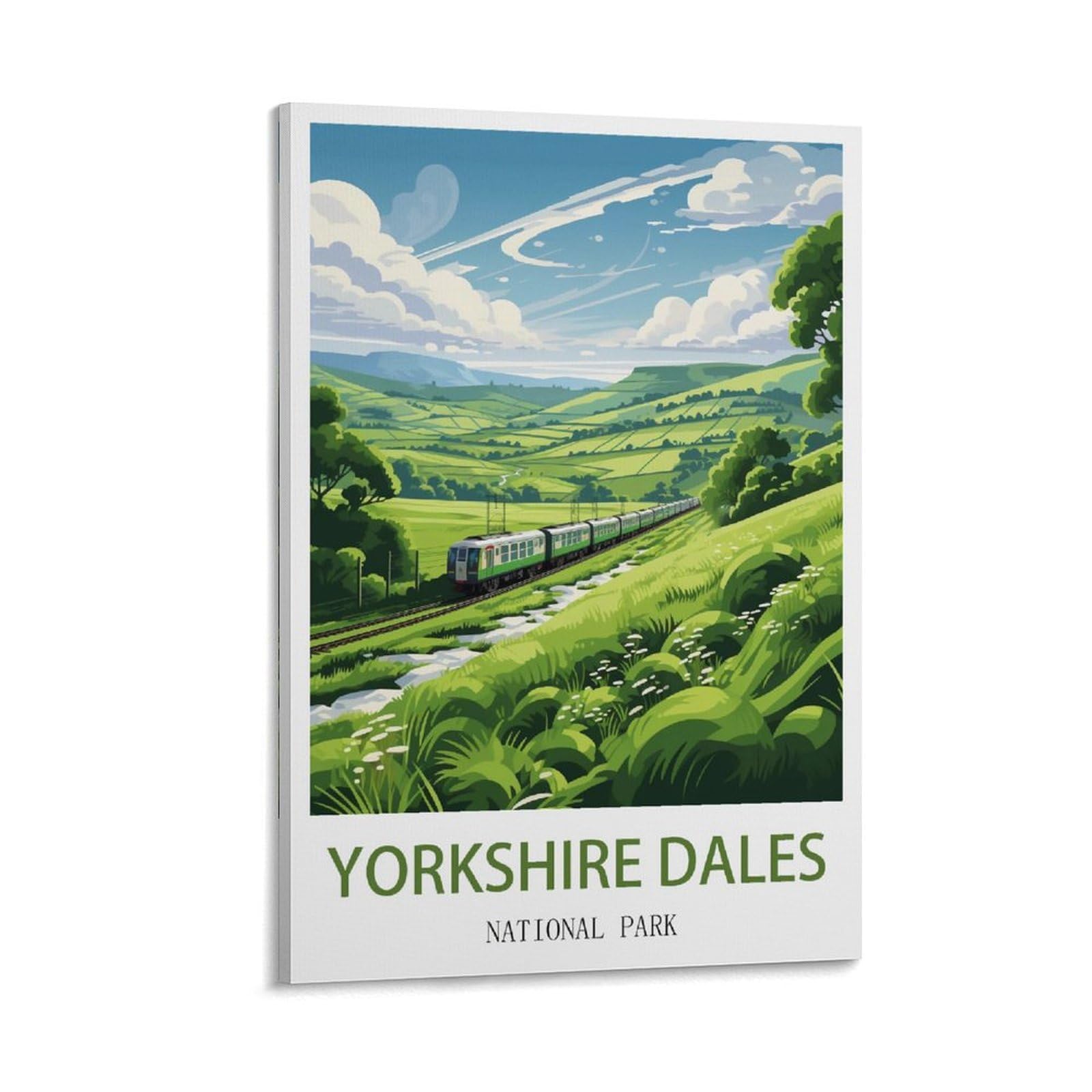 Cnaheiz Frame-Style Yorkshire Dales National Park Vintage Travel Posters Tree 16X24inch(40X60cm) Canvas Wall Art Print Painting For Wall Decor Living Room Bedroom
