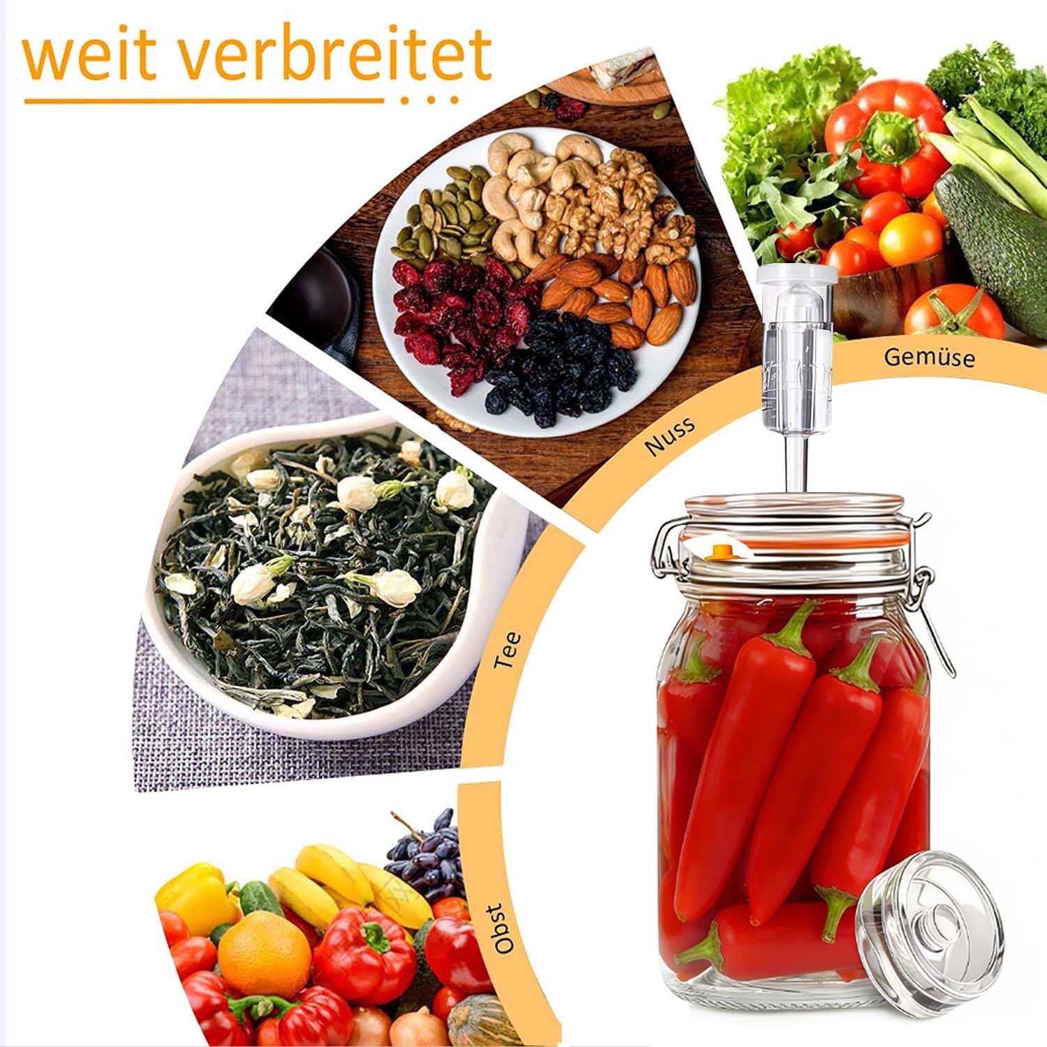 2 bocaux de fermentation de 1,5 L, avec valve et poids, pour la fermentation et la préparation de choucroute, kimchi, kombucha et cornichons,Transparents