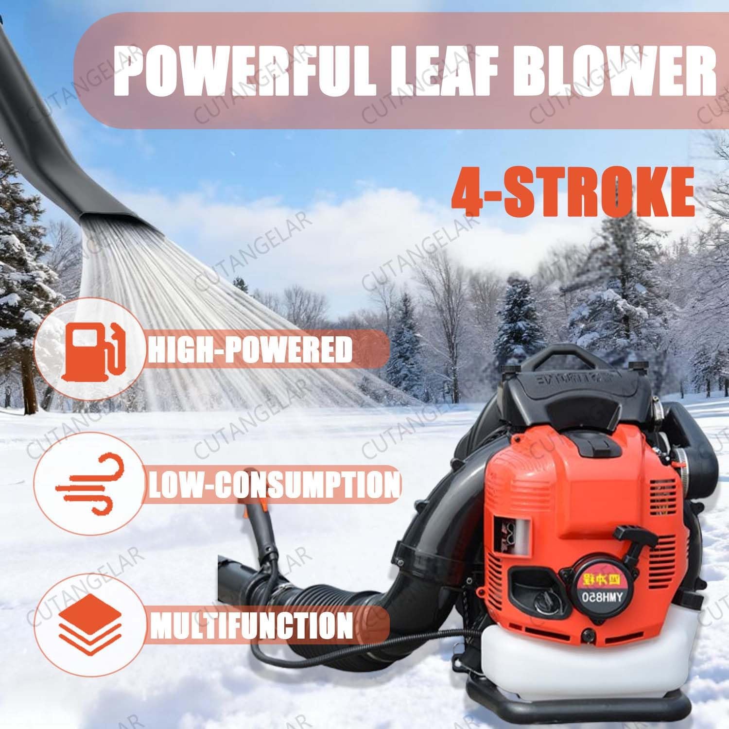 Soffiatore A Spalla 4 Tempi Robusto, Motore A Gas 125cc Design 9.5kg 12CV, Per Rimozione Rapida Foglie E Neve, Controllo Crociera Per Foglie Bagnate E Neve Leggera(Blue)