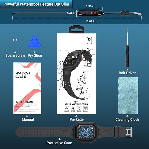 Miniatura 7 de Funda impermeable para Apple Watch de 1.772 pulgadas, 1.732 pulgadas, 1.654 pulgadas, 1.614 pulgadas, 1.575 pulgadas, 1.496 pulgadas, con correa,