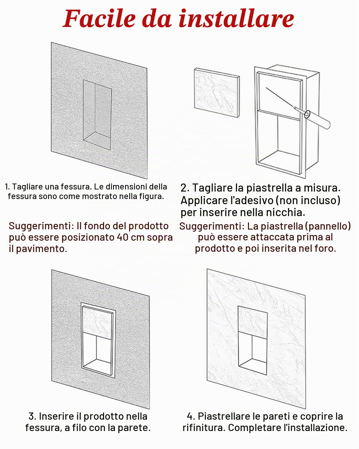Vibeo Nicchia Doccia Incasso Porta Carta Igienica Piastrellabile a Parete con Mensola, Nicchia da Incasso per Carta Igienica nel Bagno, Inserto per Nicchia per Carta Igienica