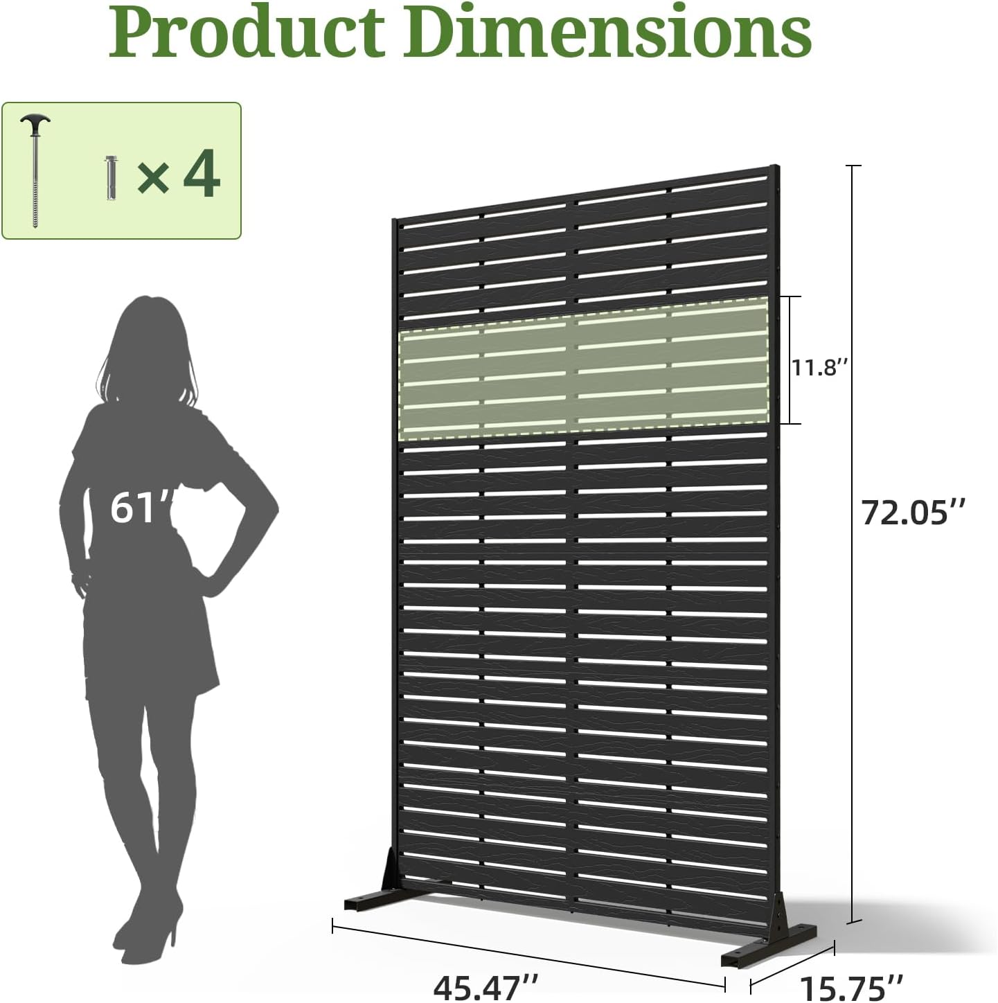 Privacy Screen Outdoor 72" Hx47 W Freestanding Privacy Panel with Stand, HDPE Decorative Privacy Fence with Louver Pattern, Patio Divider Screen, Privacy Screens for Outside,Balcony