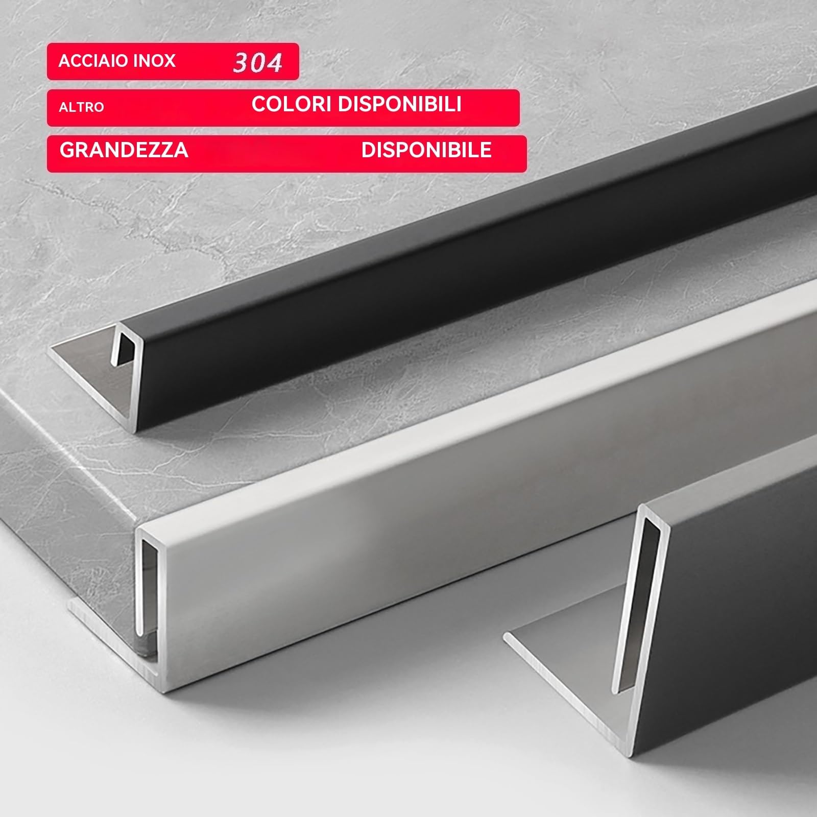 Tira divisora de suelo de 100 cm x 2 piezas de aluminio para molduras de suelo, riel de transición fuerte y elegante para proyectos de azulejos, ideal para baño, cocina y sala de estar (gris
