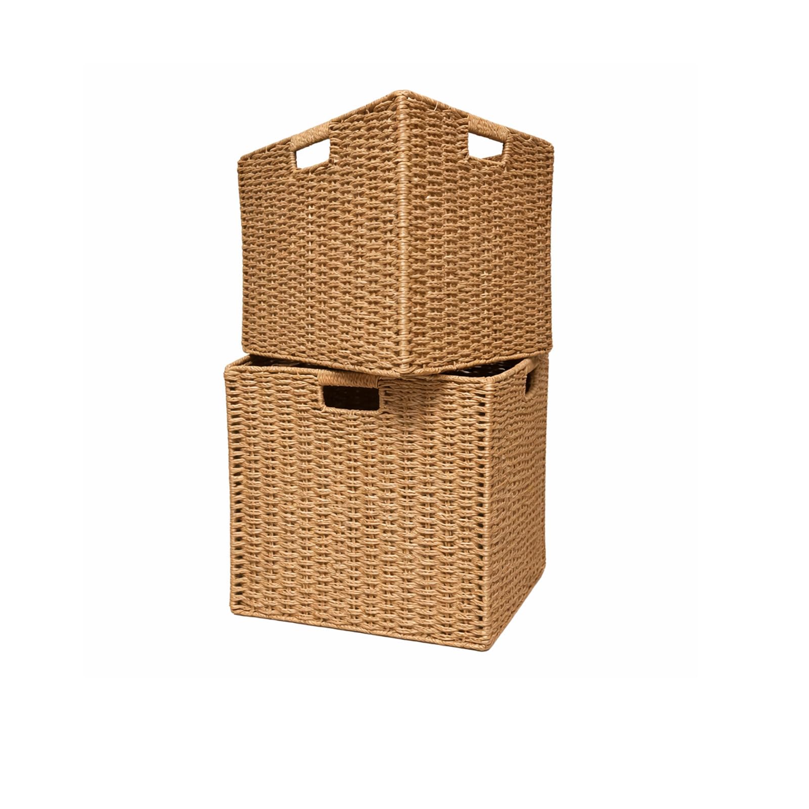 Aufbewahrungskorb Geflochten aus Rattan 31 * 31 * 31cm(4er) Große Faltbare Körbe mit Griffen & Metallrahmen, – Passend für Kallax Einsatz & Würfelregale, Regalkorb für Wohnzimmer & Schlafzimmer