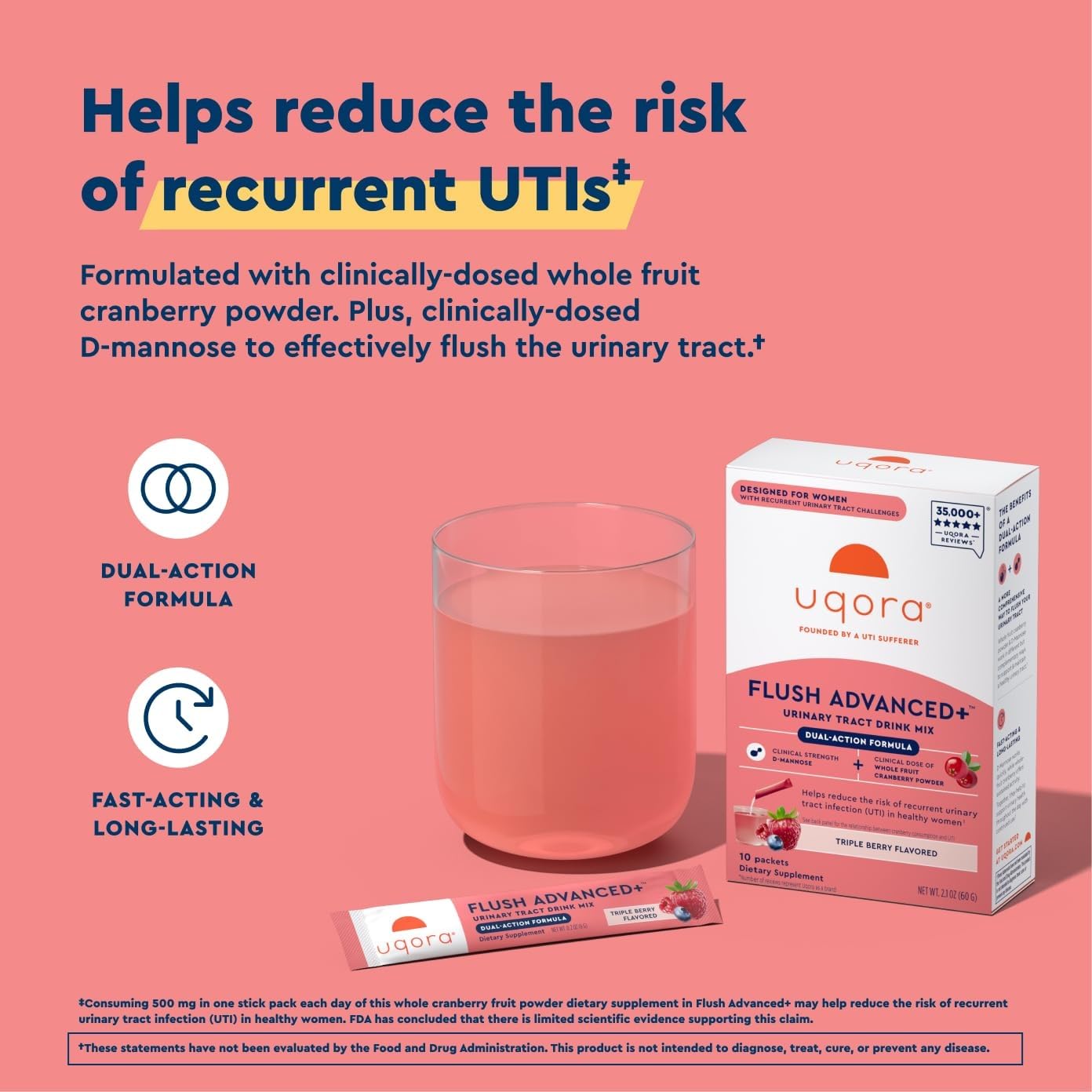 Uqora Flush Advanced+ UTI Support, Triple Berry, 10 Packets — Amazon image 2