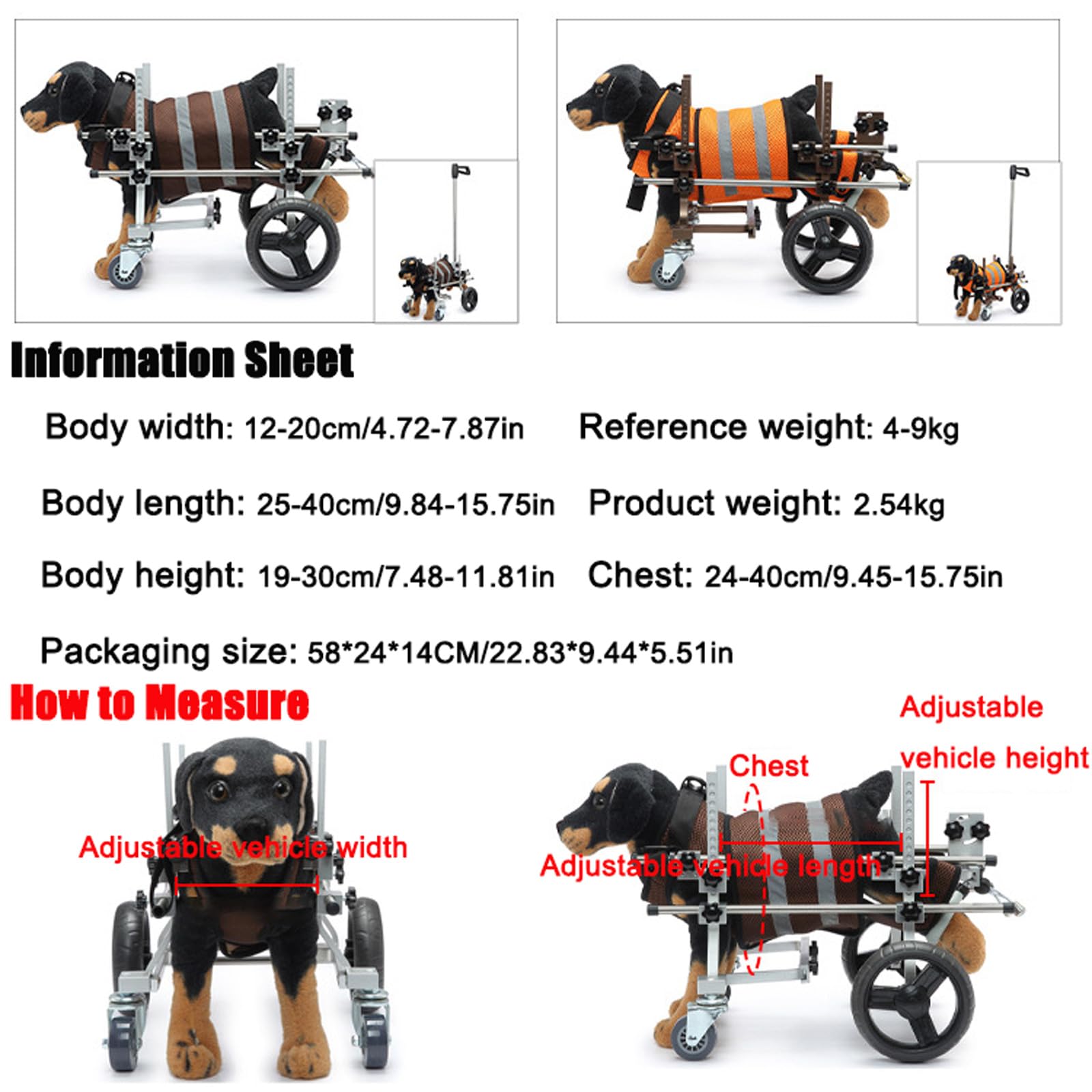 Sedia A Rotelle per Cani, Carrellino Cane Disabile, Dog Wheelchair, Carrellino per Cani Disabili Gambe Posteriori RiabilitazioneOrange,One Size