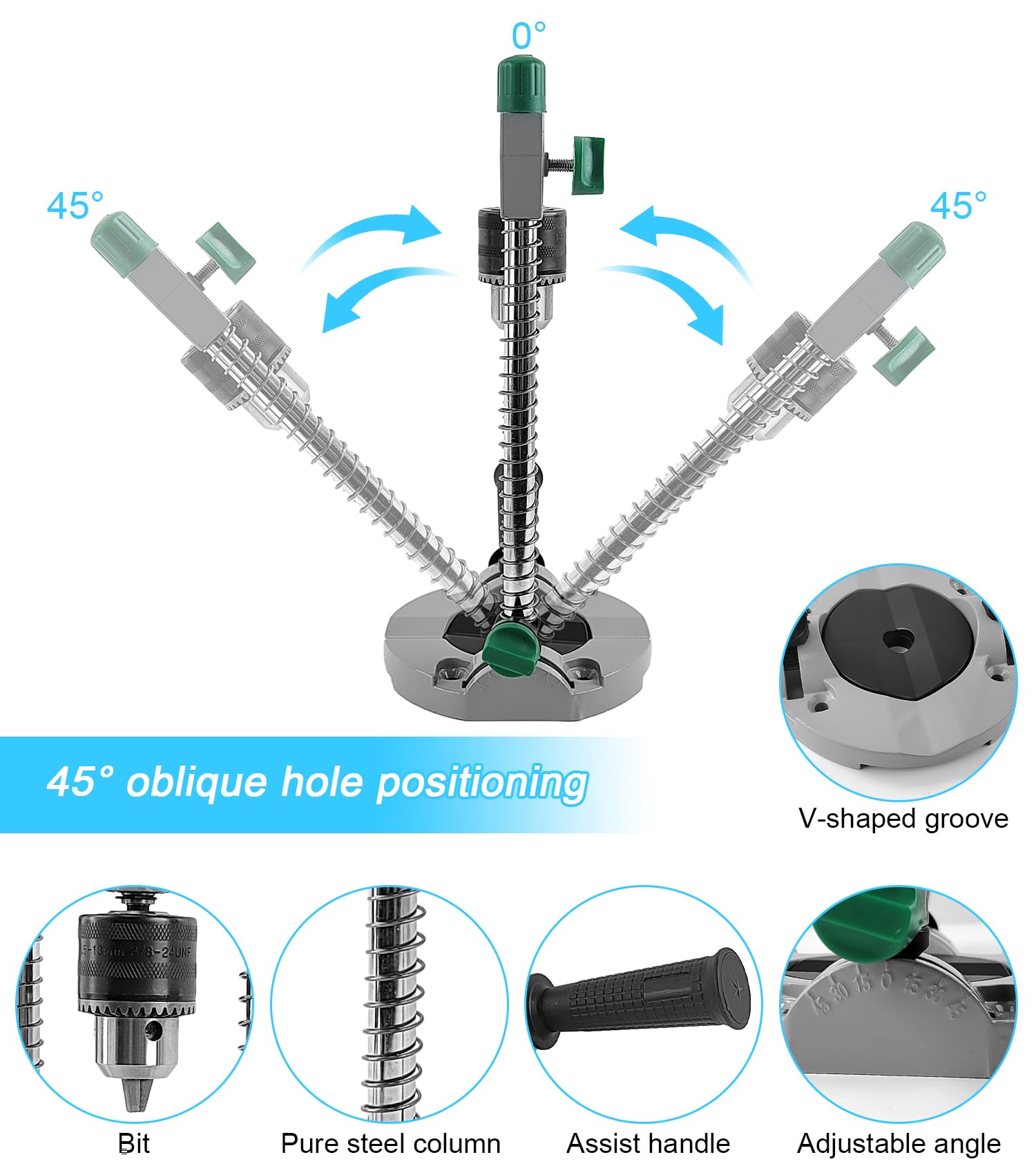Colonne de Support pour Perceuse, Porte-Foret Réglable, 45 60 75 90° Guide de Percage, Support Perceuse, Support Perceuse Colonne, Matériau Métallique Supports pour Perceuse