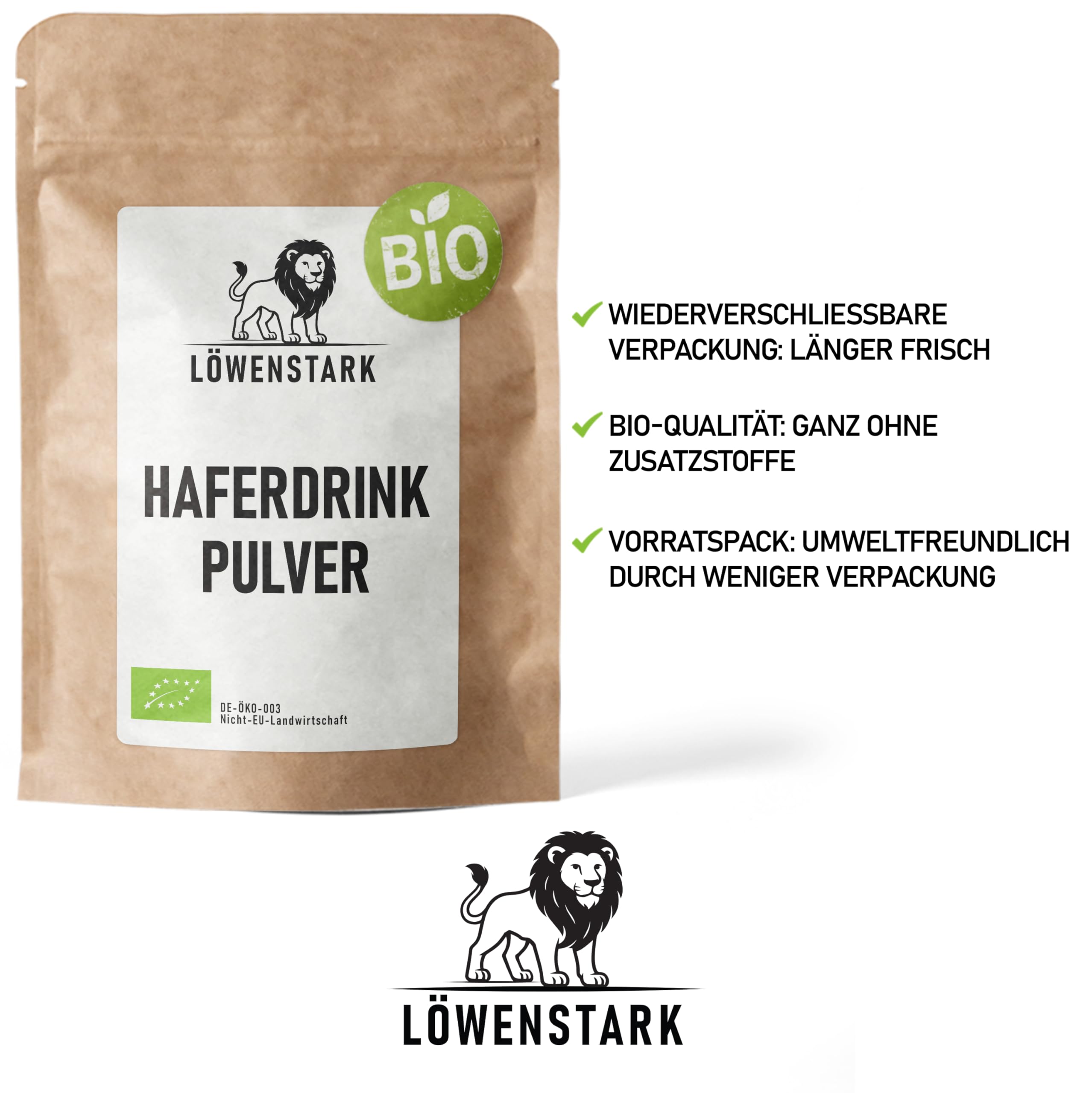 BIO-Haferdrinkpulver 800 g, ungezuckertes Hafer-Drink-Pulver, getreidig-nussig im Geschmack, veganes Pulver ergibt 8 Liter Drink