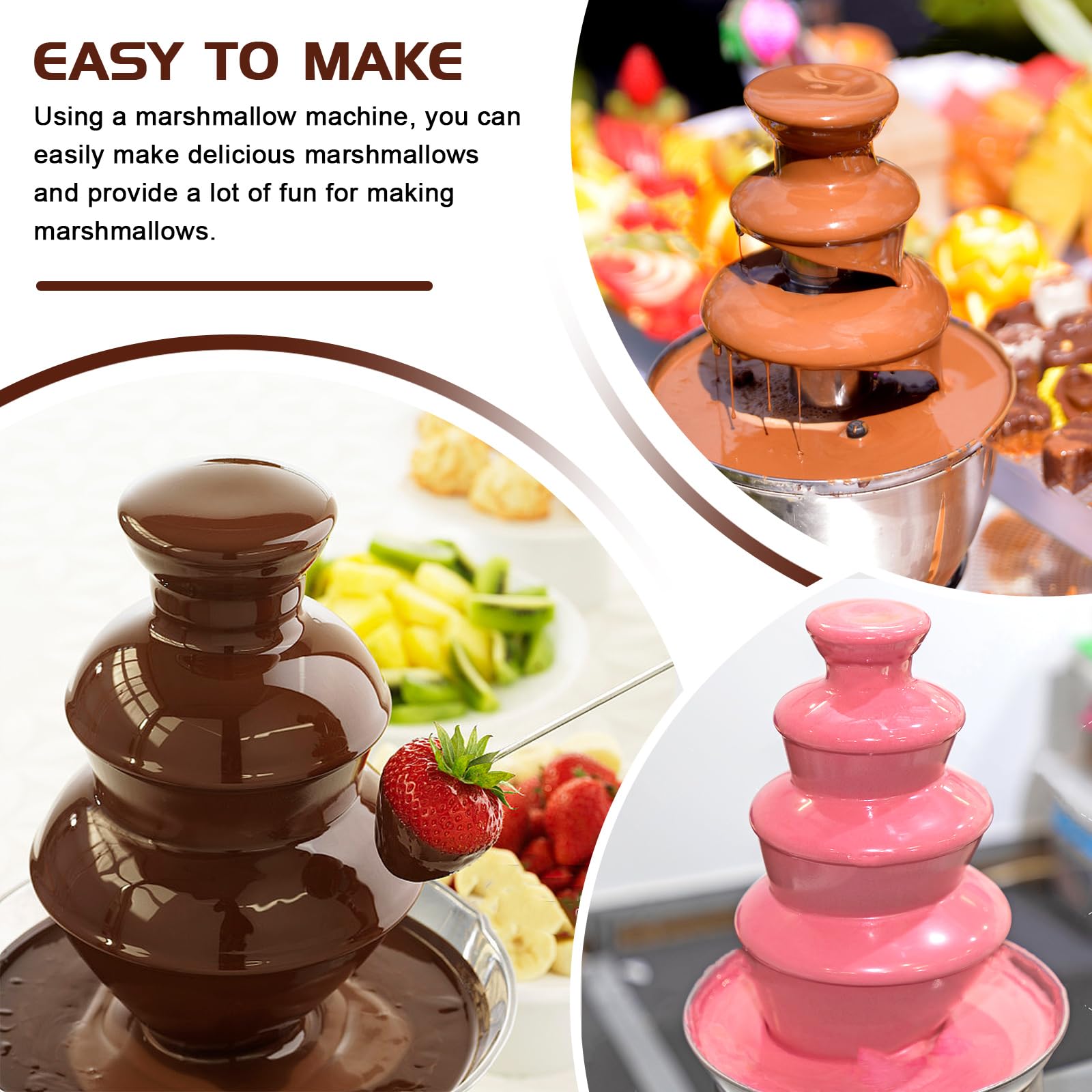 Fontana di Cioccolato Elettrica, Fontana di Cioccolato a 3 Livelli, Macchina per Cioccolata Fondente in Acciaio Inox con 60W, Capacità 450g, per Feste, Compleanni, Natale