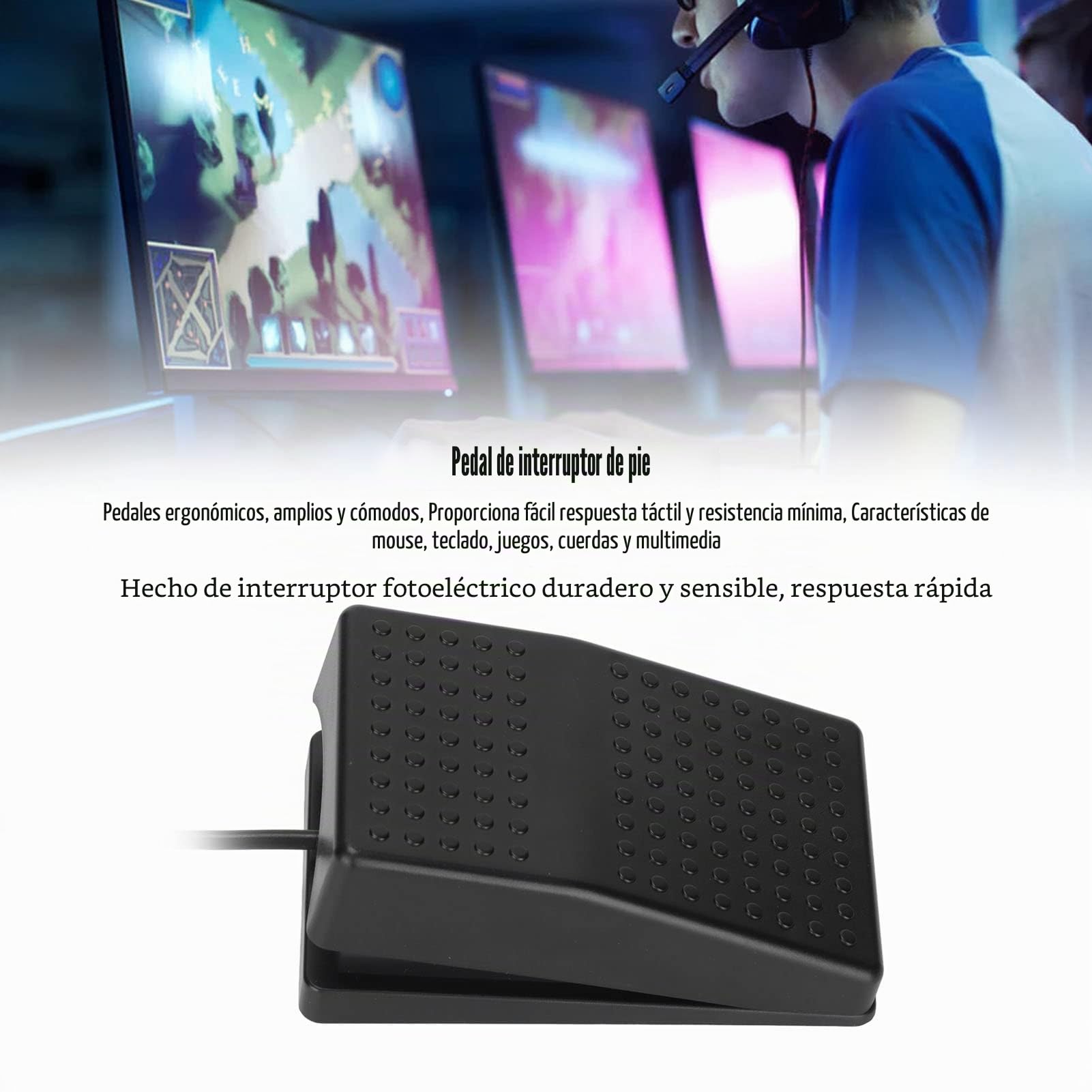 Annadue Pedal de Teclado con Interruptor de Pie USB, Interruptor Mecánico de un Pedal USB, Ratón de Teclado de Computadora Programable con Cable de 2 M.