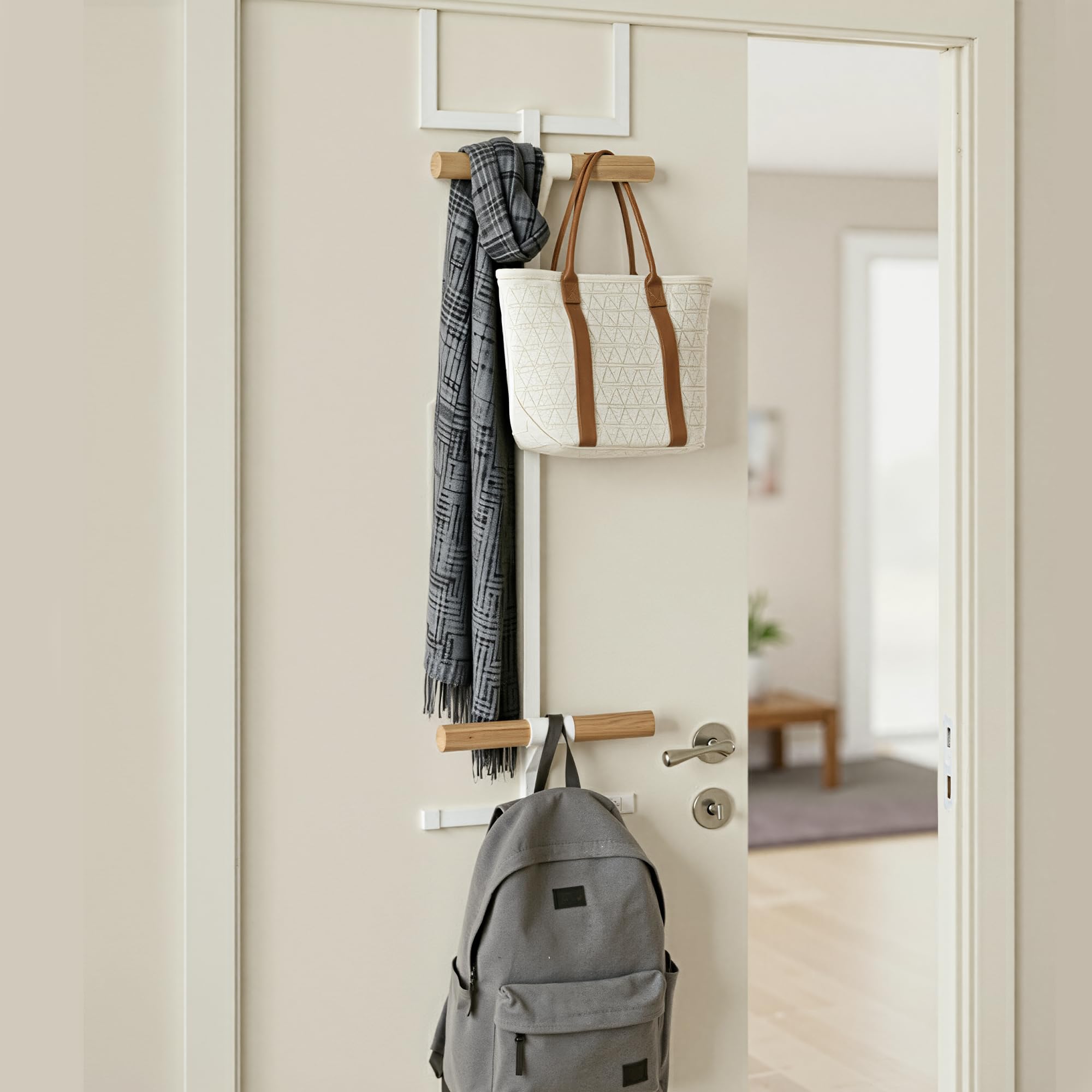 Backpack Over the Door Hanger for Closet or Bedroom, 2-Tier Metal Schoolbag Bookbag Storage Rack, Space-Saving Over the Door Hook Storage Organizer, Backpack Holder Easy Installation