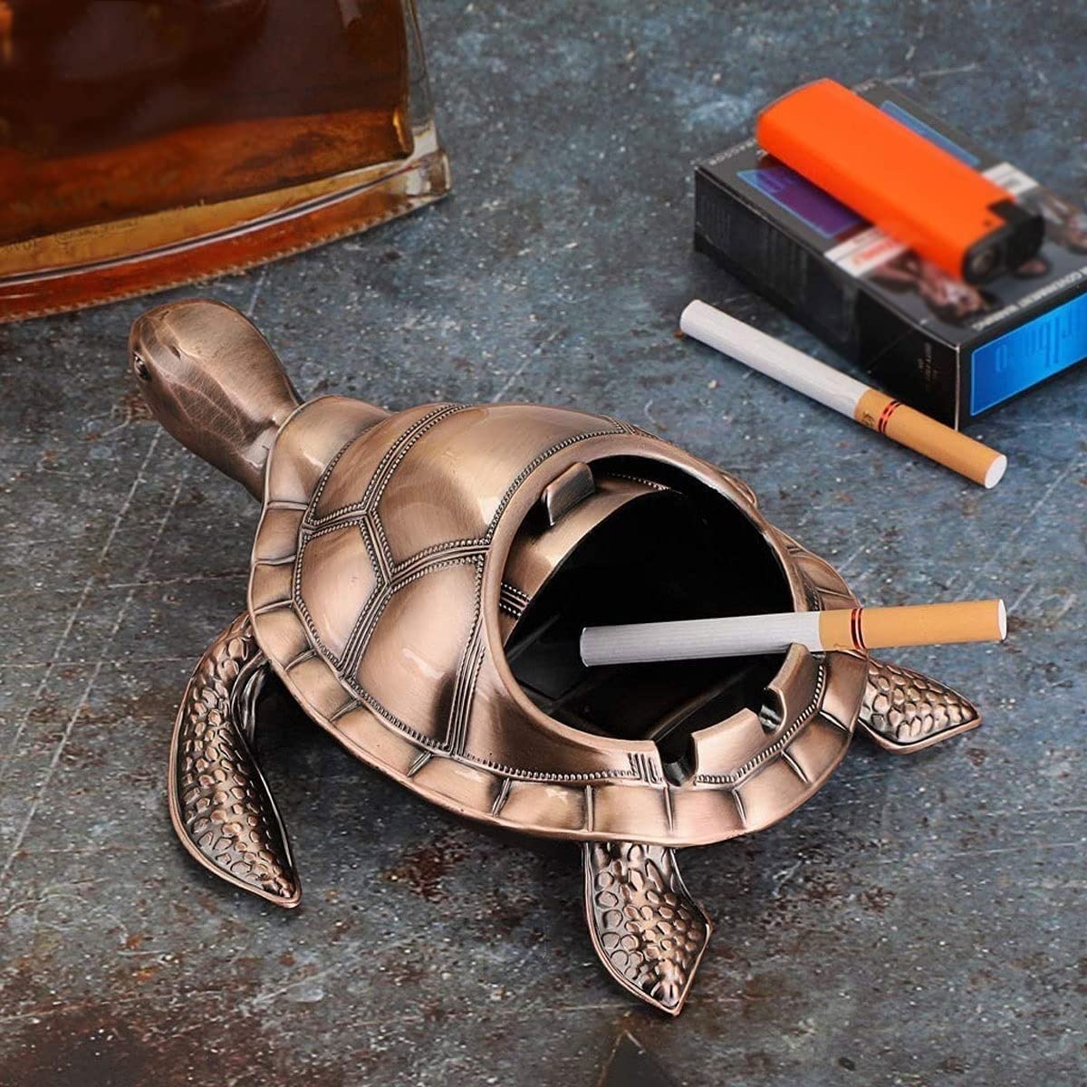 Sea Turtle Metal Ashtray - Windproof 3D Relief Alloy Ashtray With Non-Slip Bottom (Copper Finish) - View #5