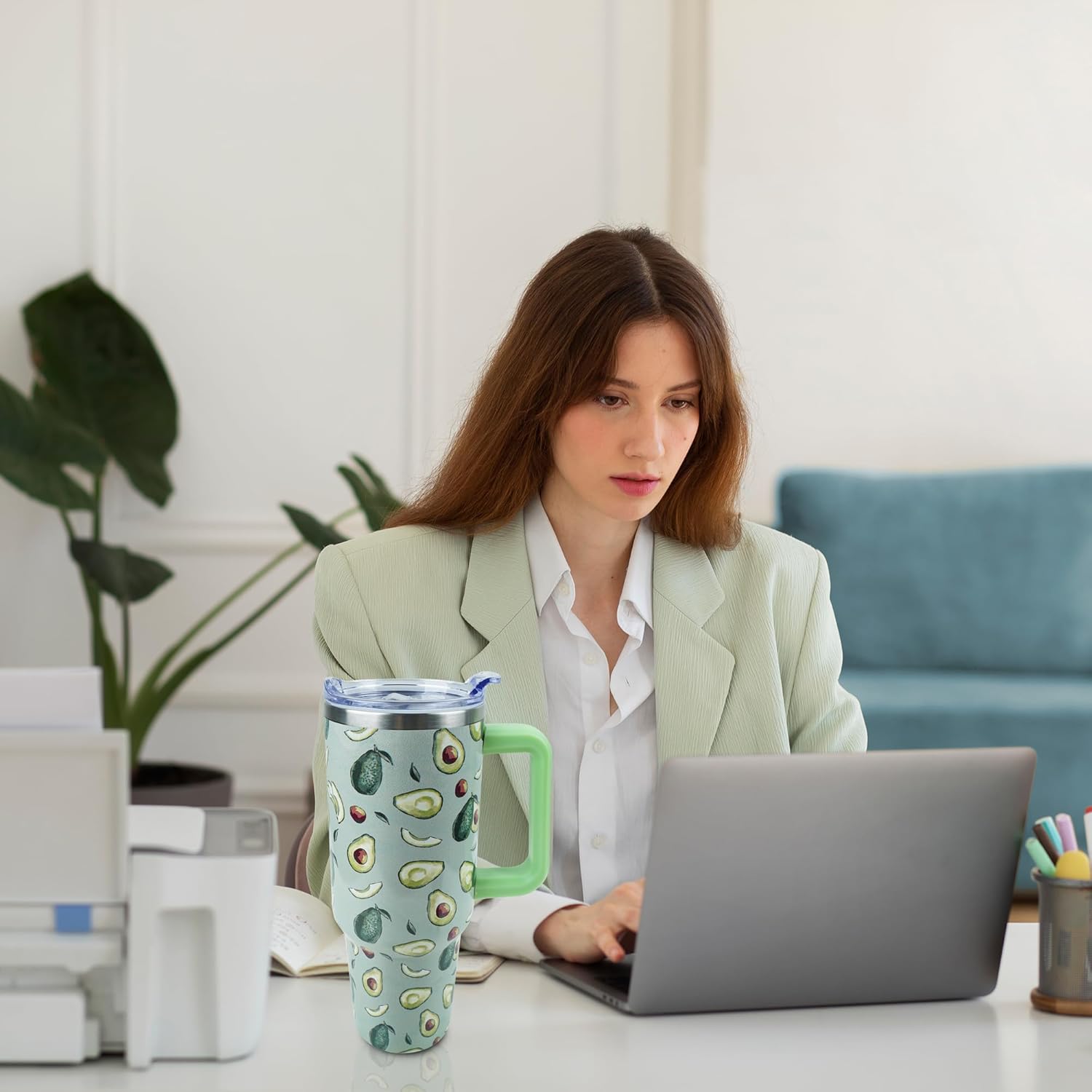 40 oz Tumbler with Handle and Straw, Stainless Steel Insulated Cup with Leak Proof Lid and Straw Lid, Keep Drinks Cold and Hot for Hours(Avocado) - Image 5