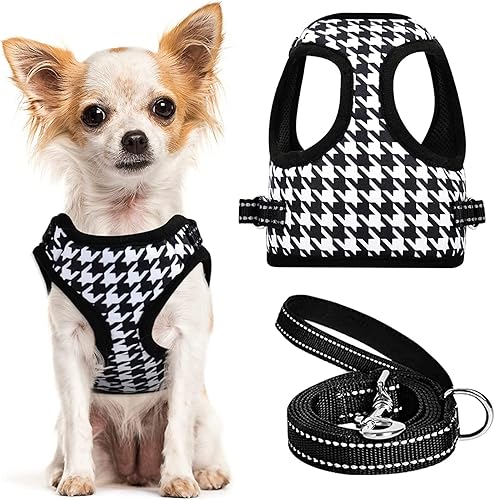 Miniatura 8 de Arnés a cuadros para perro, arnés para perro pequeño sin tirones, juego de arnés suave para cachorros y correa, arnés para perro XS, arnés para