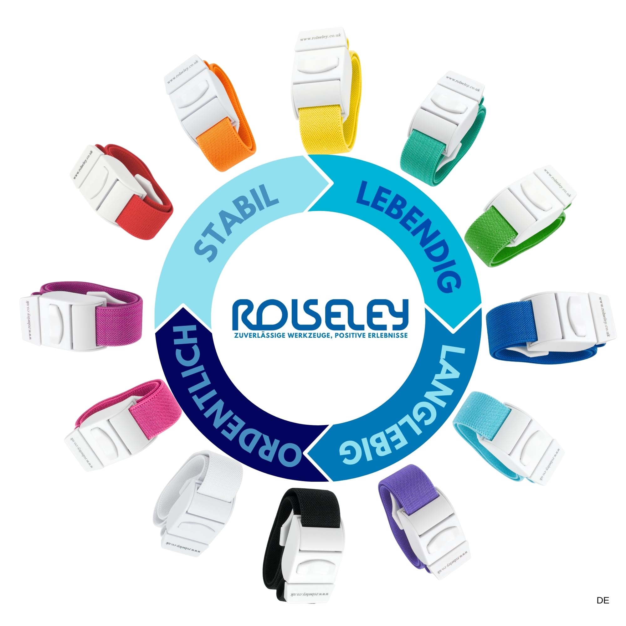 Packung mit 10 Venenstauer Stauschlauch Stauband von Rolseley (10 verschiedene Farbsatz)
