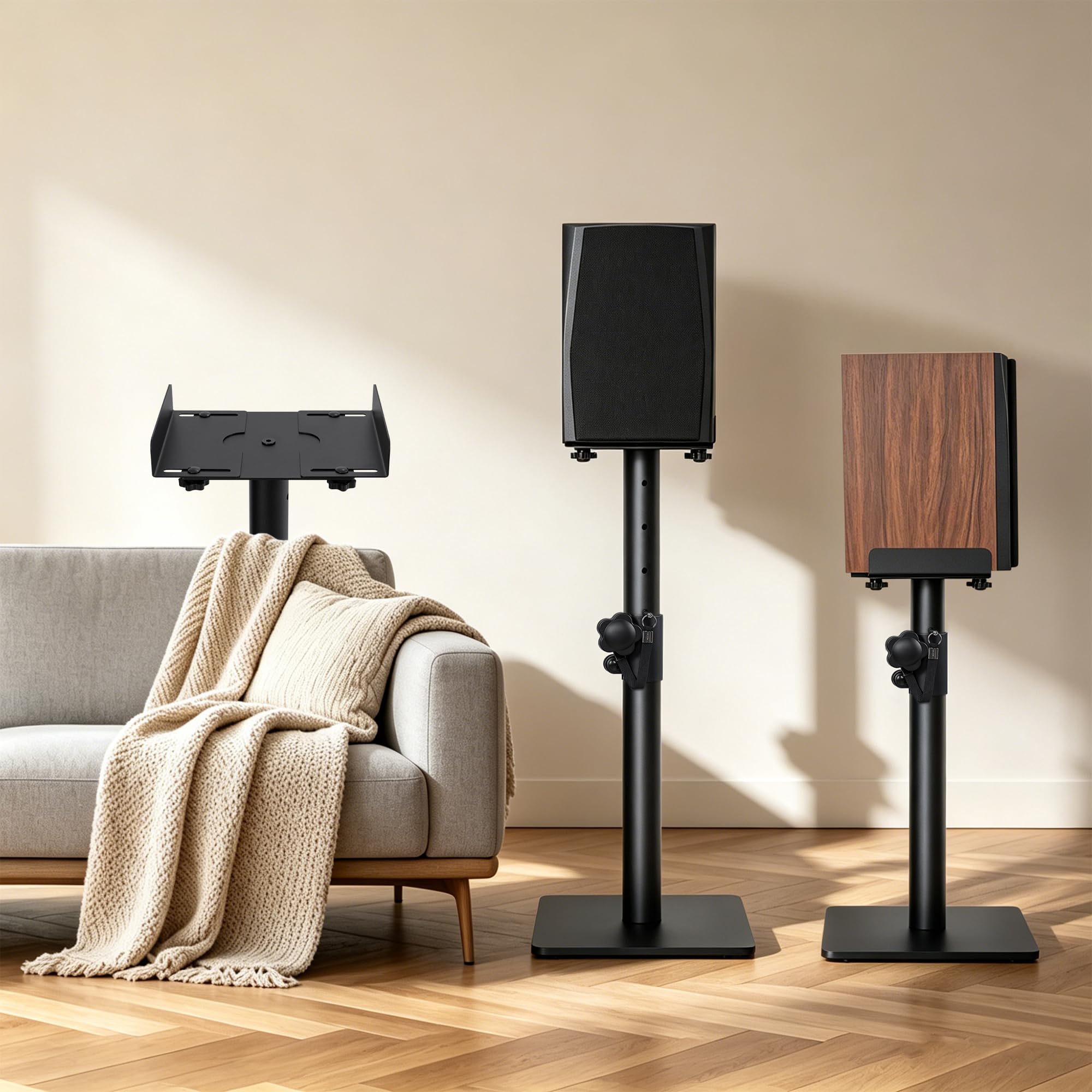 OUUTMEE Supporto per altoparlanti, 50,5-72,5 cm, regolabile in altezza, universale, con sistema di gestione dei cavi, nero, compatibile con una varietà di modelli di altoparlanti
