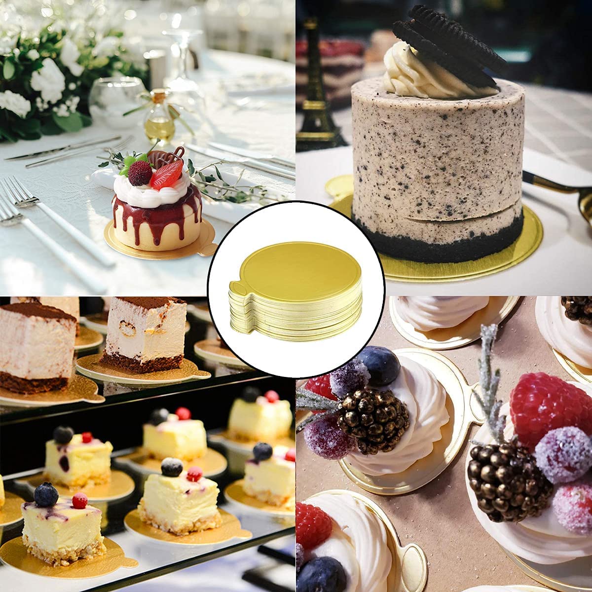 PIQIUQIU 6 pièces Plateau à gâteau 20 cm x 12 mm, Plateau rond réutilisable, Plaque à gâteau en carton pour mariage, anniversaire, fête