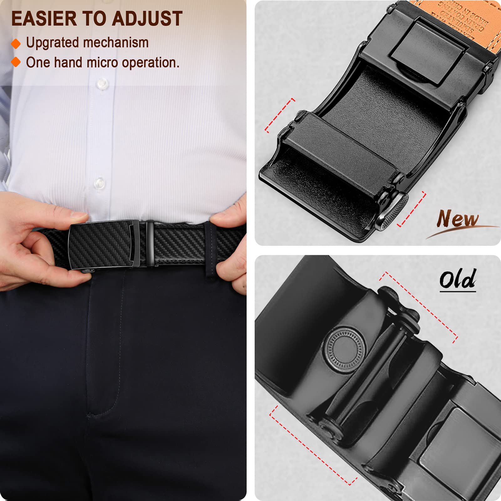 KEMISANT Cintura Uomo, Cintura Pelle con Chiusura Automatica a Cricchetto per Tailleur,Larghezza 35 mm,Taglia Regolata