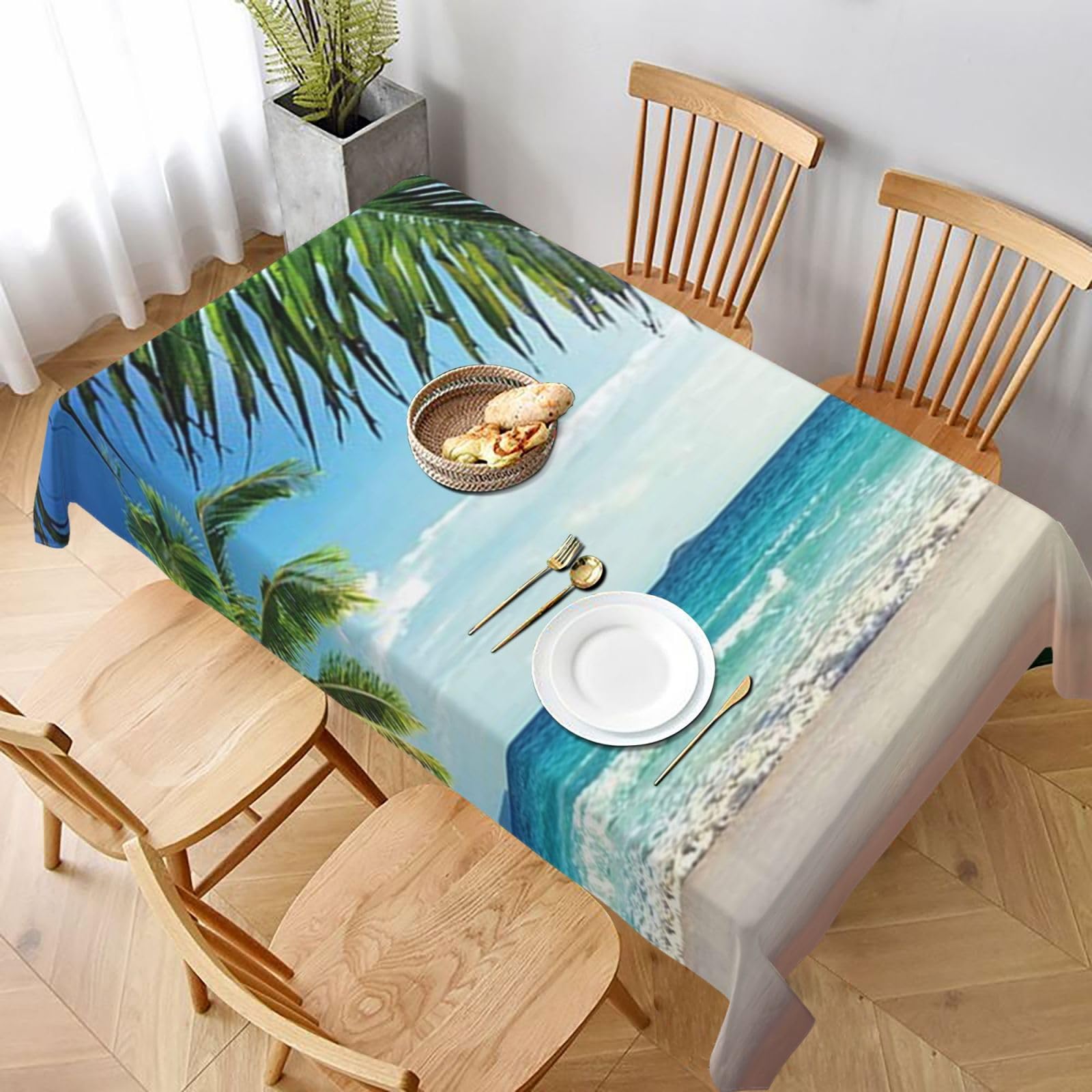 BNVSADC Tropical Palm Tree Hawaii Beach Printed Rectangle Tablecloth 228x152 CM, Water Resistant Polyester Table Cloth Decorative Fabric Table Covers for Kitchen Dining Table Parties Camping