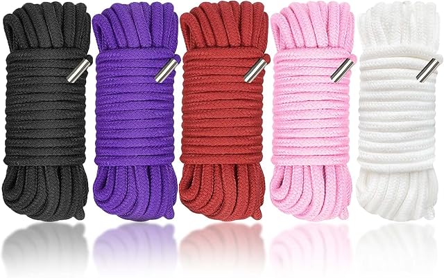 5 Pack Soft Cotton Rope, Multipurpose Durable Long Rope Craft Colored Rope, 32 Feet/10M Soft Twisted Cotton Knot Tying Rope Cord, Utility Braided Cotton Rope