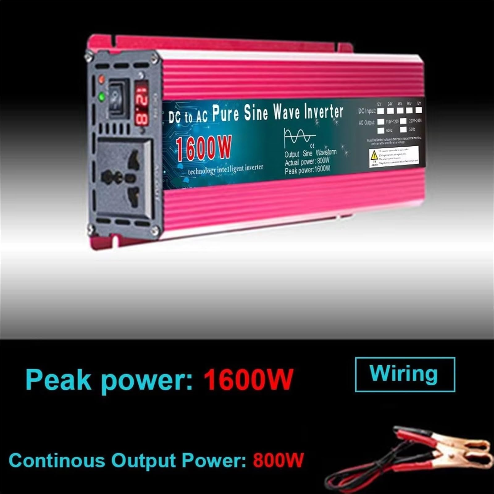 Inversor Inversor De 1000W 1600W 2200W 3000W CC 24V 48V 60V A CA 110-120V 60Hz Convertidor Voltaje Onda Sinusoidal Pura Microinversor Coche Bricolaje Onda sinusoidal modificada(48V,1600W)