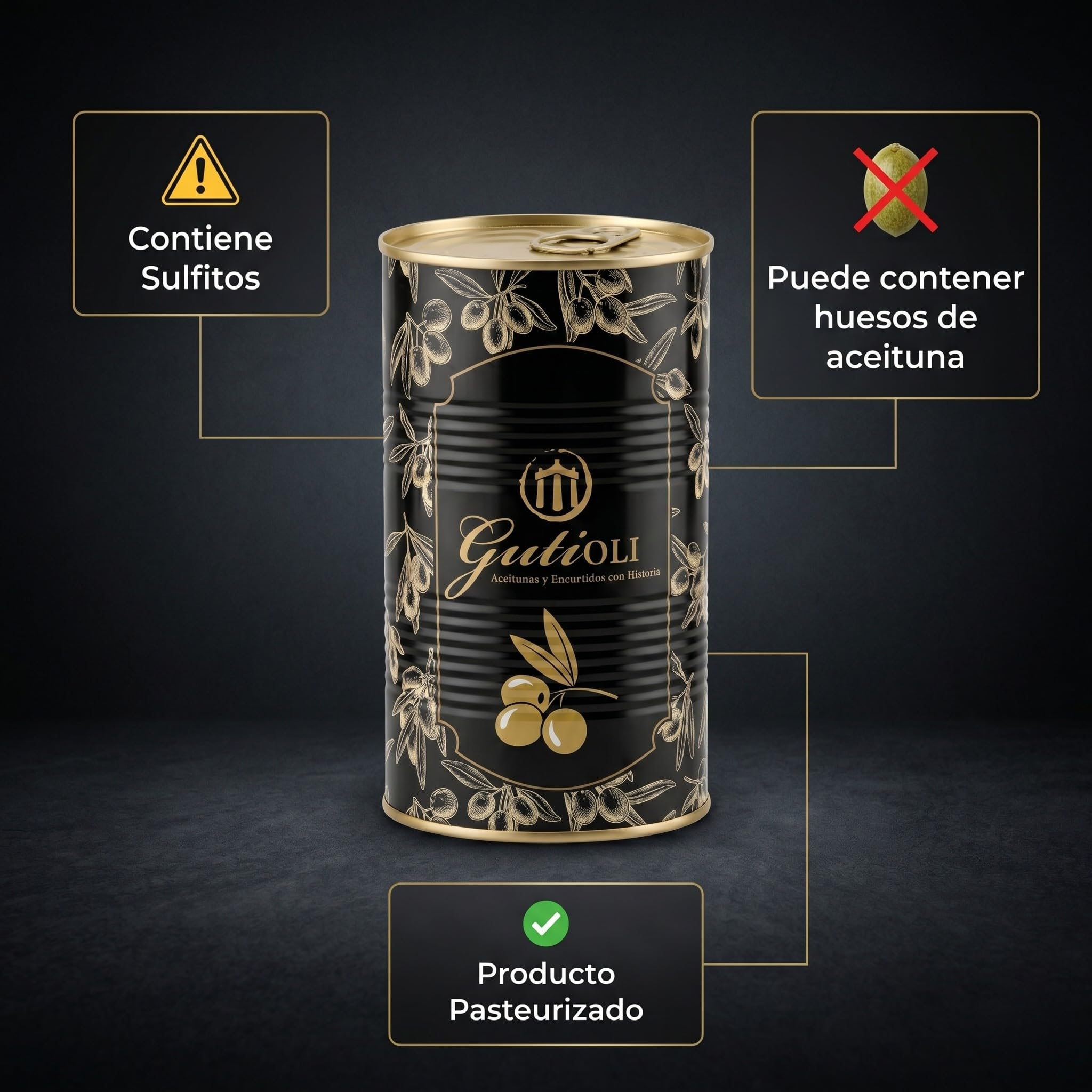 Aceitunas Gordal Picantes GutiOLI Cachonditas Sin Hueso Lata 2 kg Escurrido